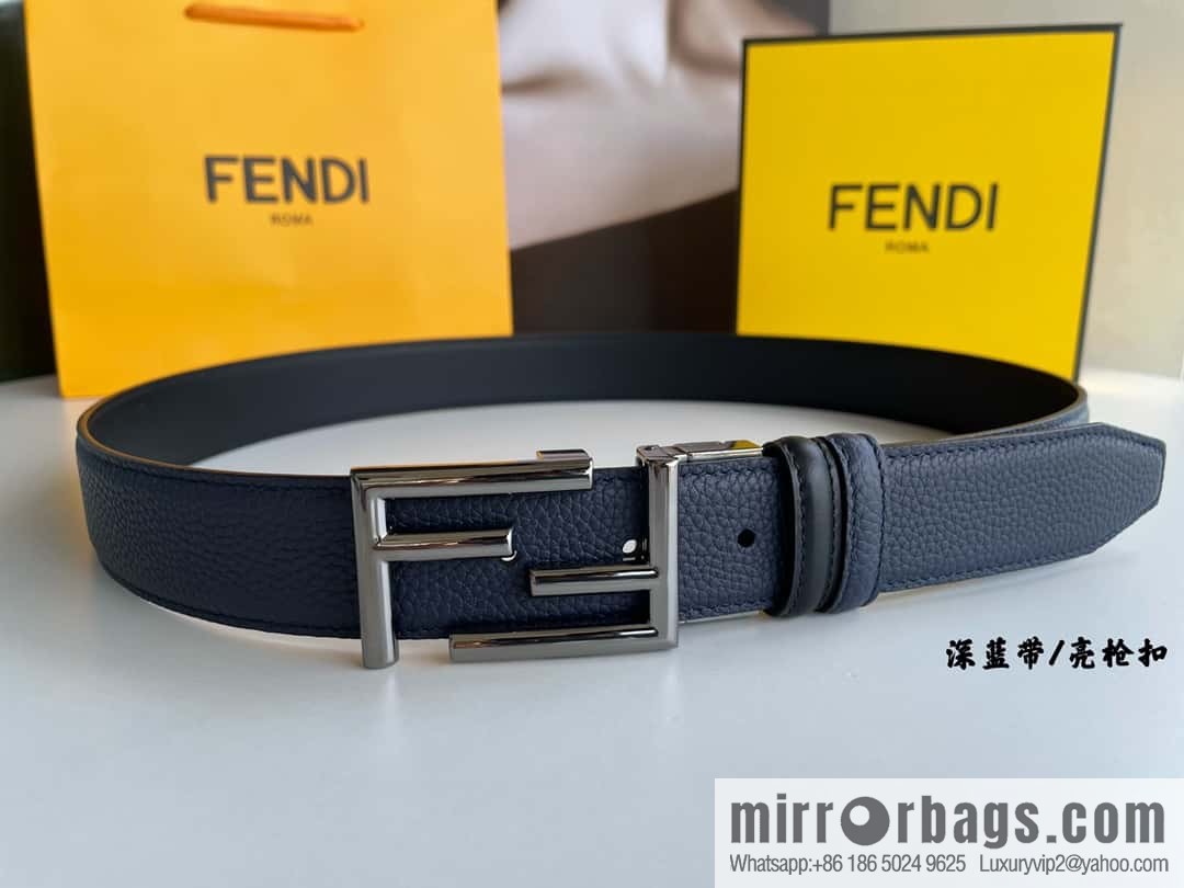 FENDI Fendi FF logo exquisite craftsmanship metal buckle first layer cowhide belt 3.5cm