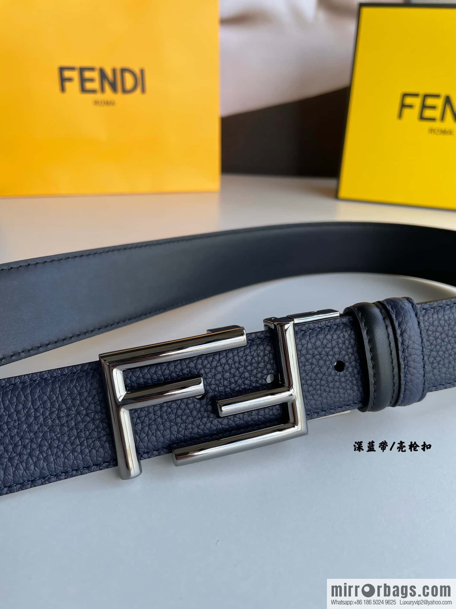 FENDI Fendi FF logo exquisite craftsmanship metal buckle first layer cowhide belt 3.5cm