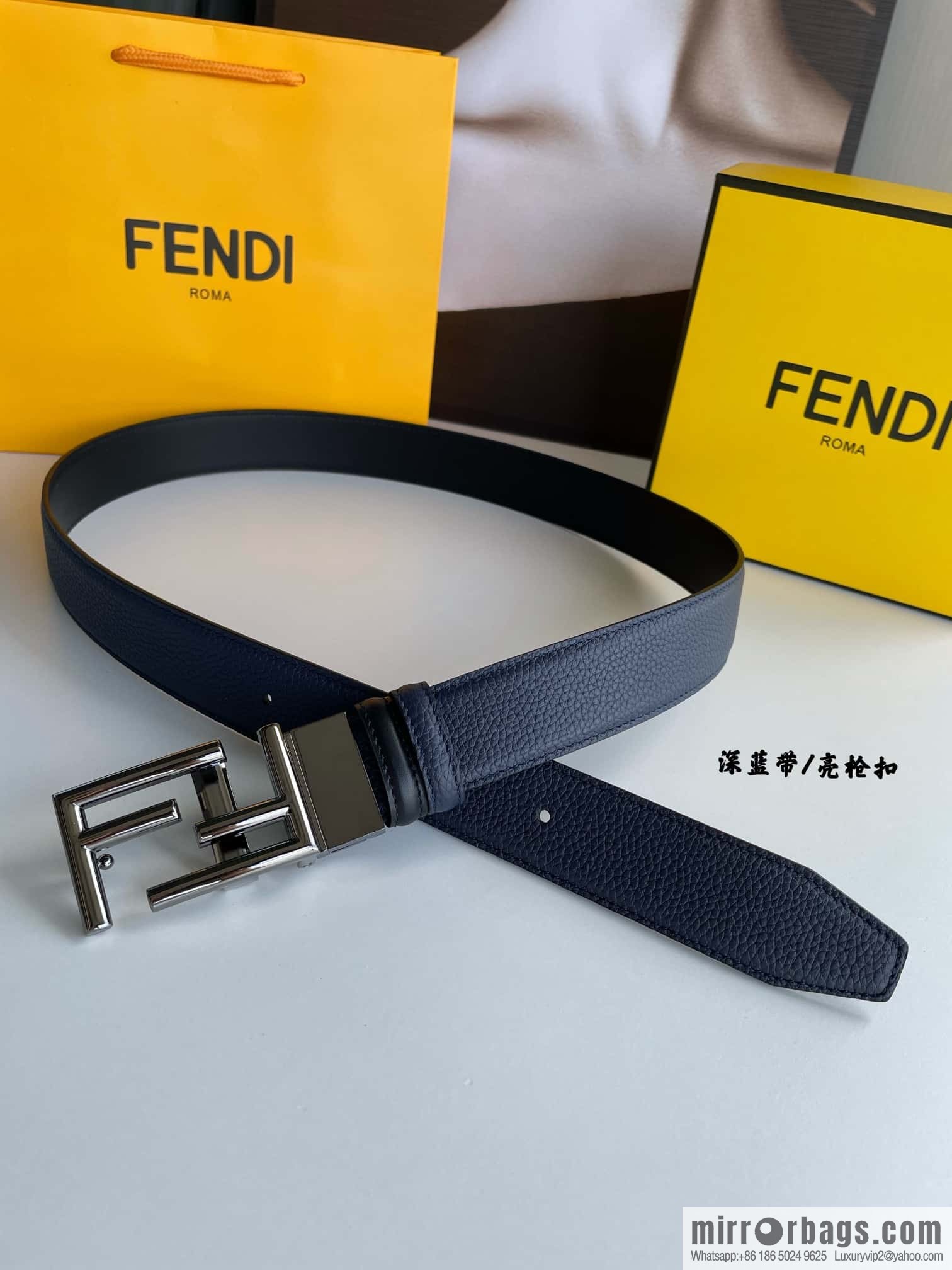 FENDI Fendi FF logo exquisite craftsmanship metal buckle first layer cowhide belt 3.5cm
