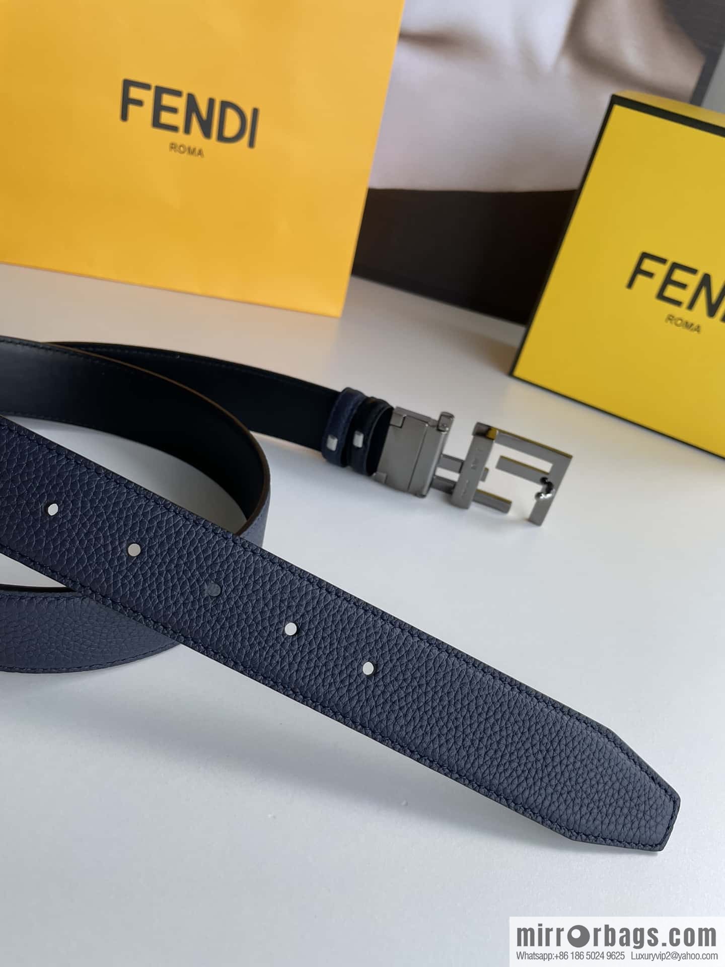 FENDI Fendi FF logo exquisite craftsmanship metal buckle first layer cowhide belt 3.5cm