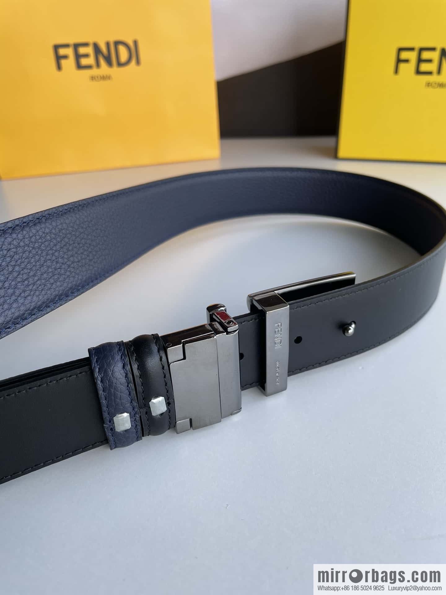 FENDI Fendi FF logo exquisite craftsmanship metal buckle first layer cowhide belt 3.5cm