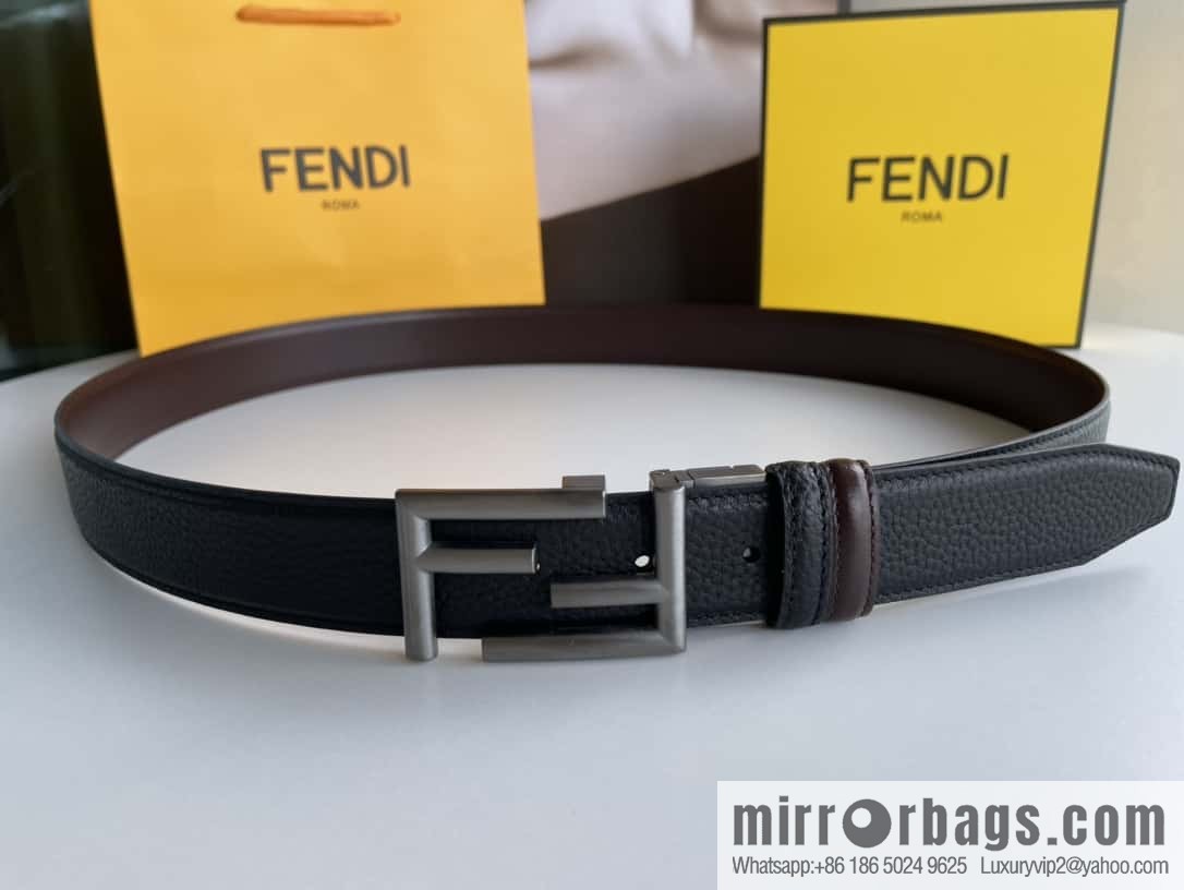 FENDI Fendi FF logo exquisite craftsmanship metal buckle first layer cowhide belt 3.5cm
