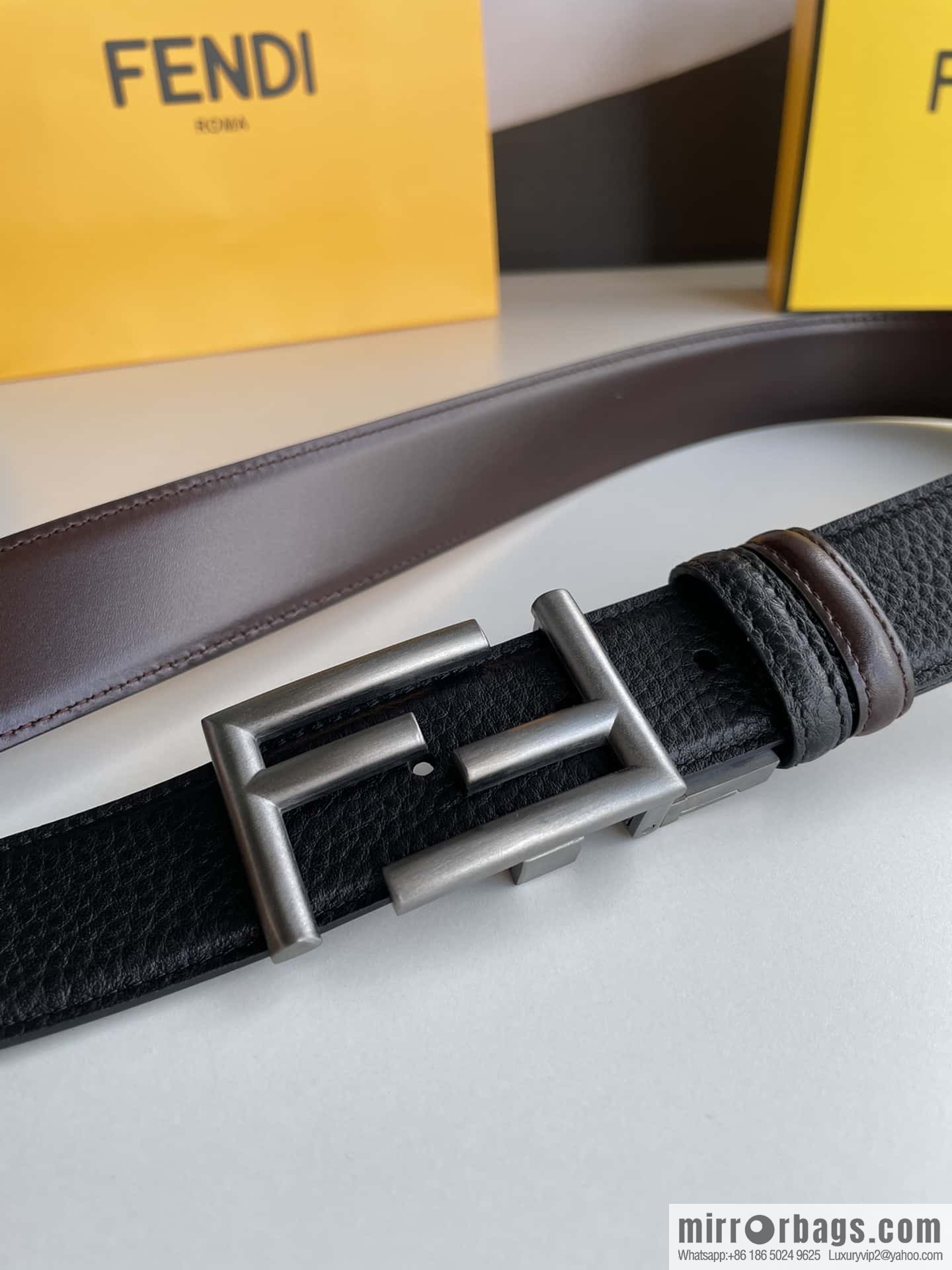 FENDI Fendi FF logo exquisite craftsmanship metal buckle first layer cowhide belt 3.5cm