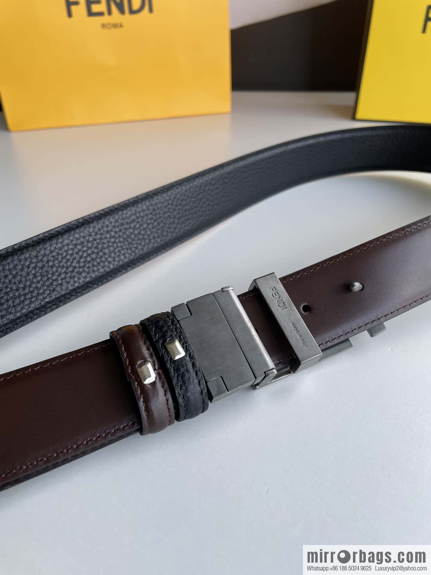 FENDI Fendi FF logo exquisite craftsmanship metal buckle first layer cowhide belt 3.5cm