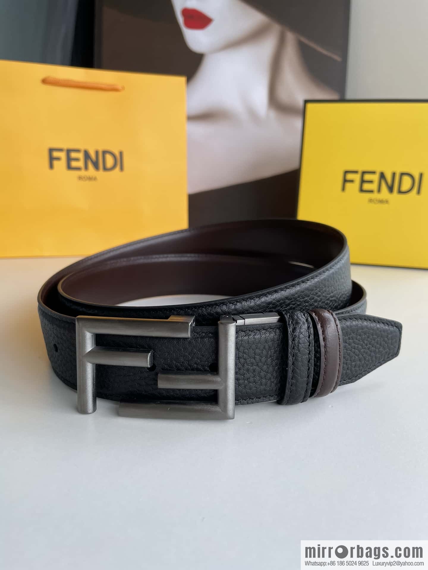 FENDI Fendi FF logo exquisite craftsmanship metal buckle first layer cowhide belt 3.5cm