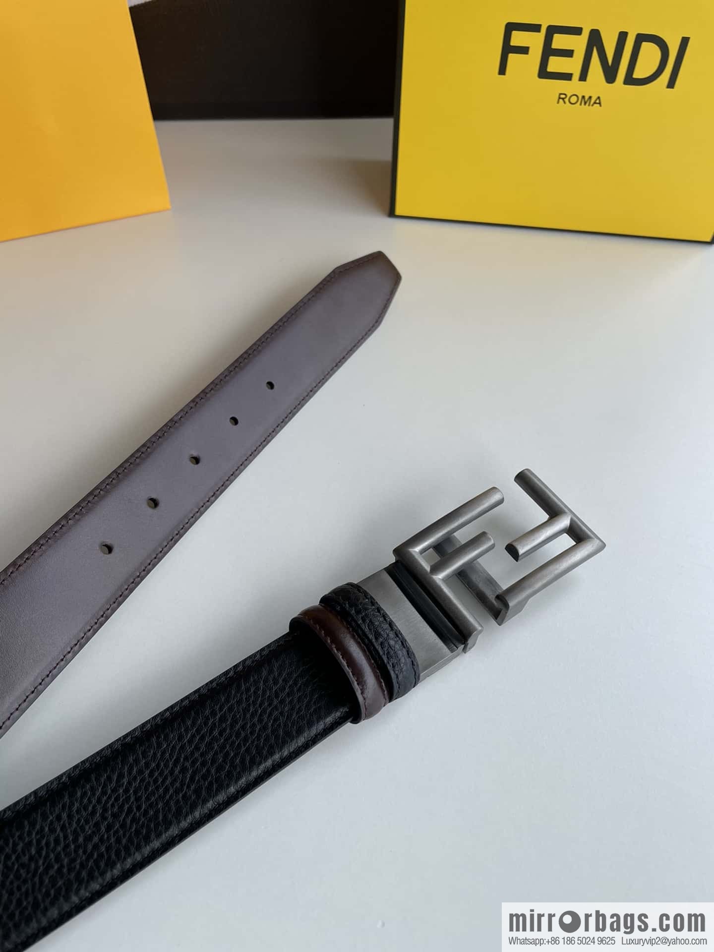 FENDI Fendi FF logo exquisite craftsmanship metal buckle first layer cowhide belt 3.5cm