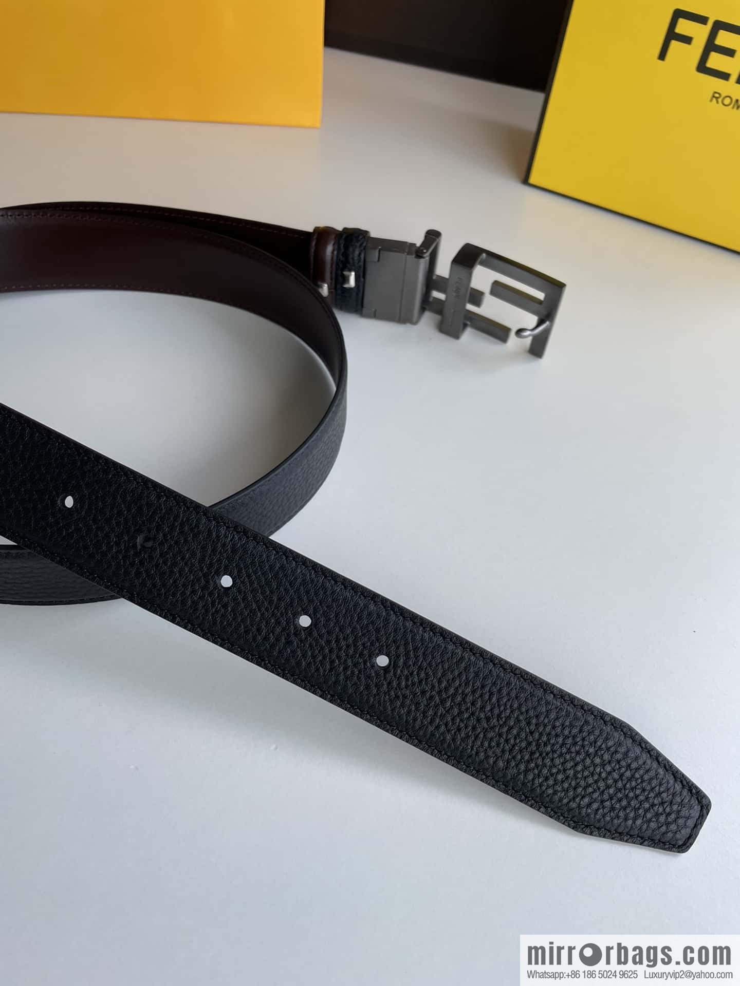 FENDI Fendi FF logo exquisite craftsmanship metal buckle first layer cowhide belt 3.5cm