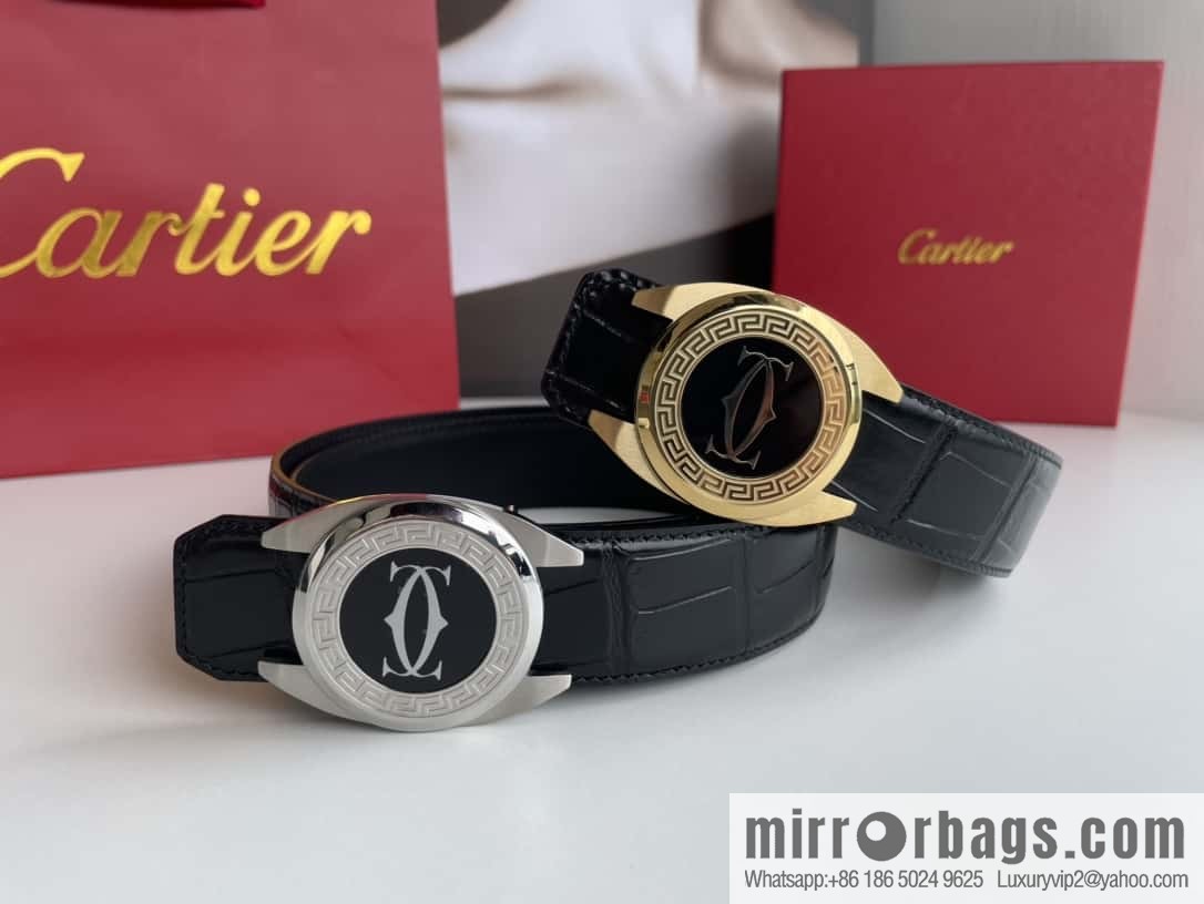 Cartier Cartier, stainless steel metal buckle imported cowhide fine imitation crocodile leather belt 3.5cm
