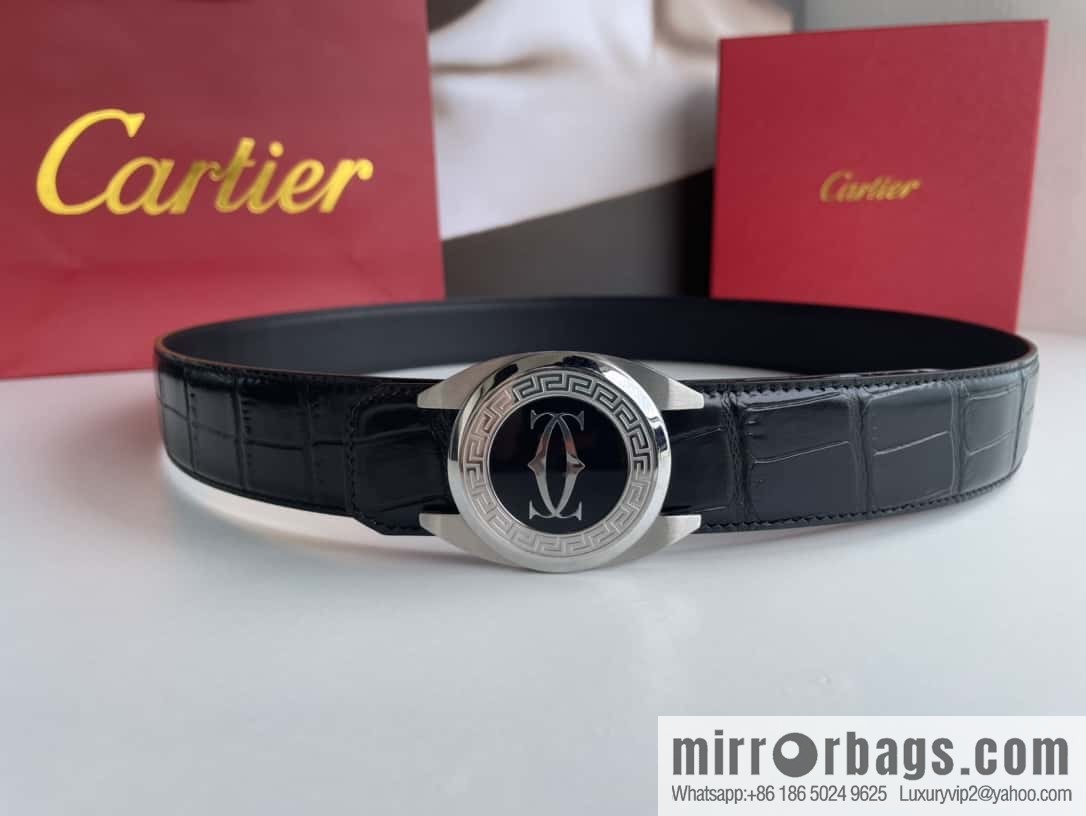Cartier Cartier, stainless steel metal buckle imported cowhide fine imitation crocodile leather belt 3.5cm