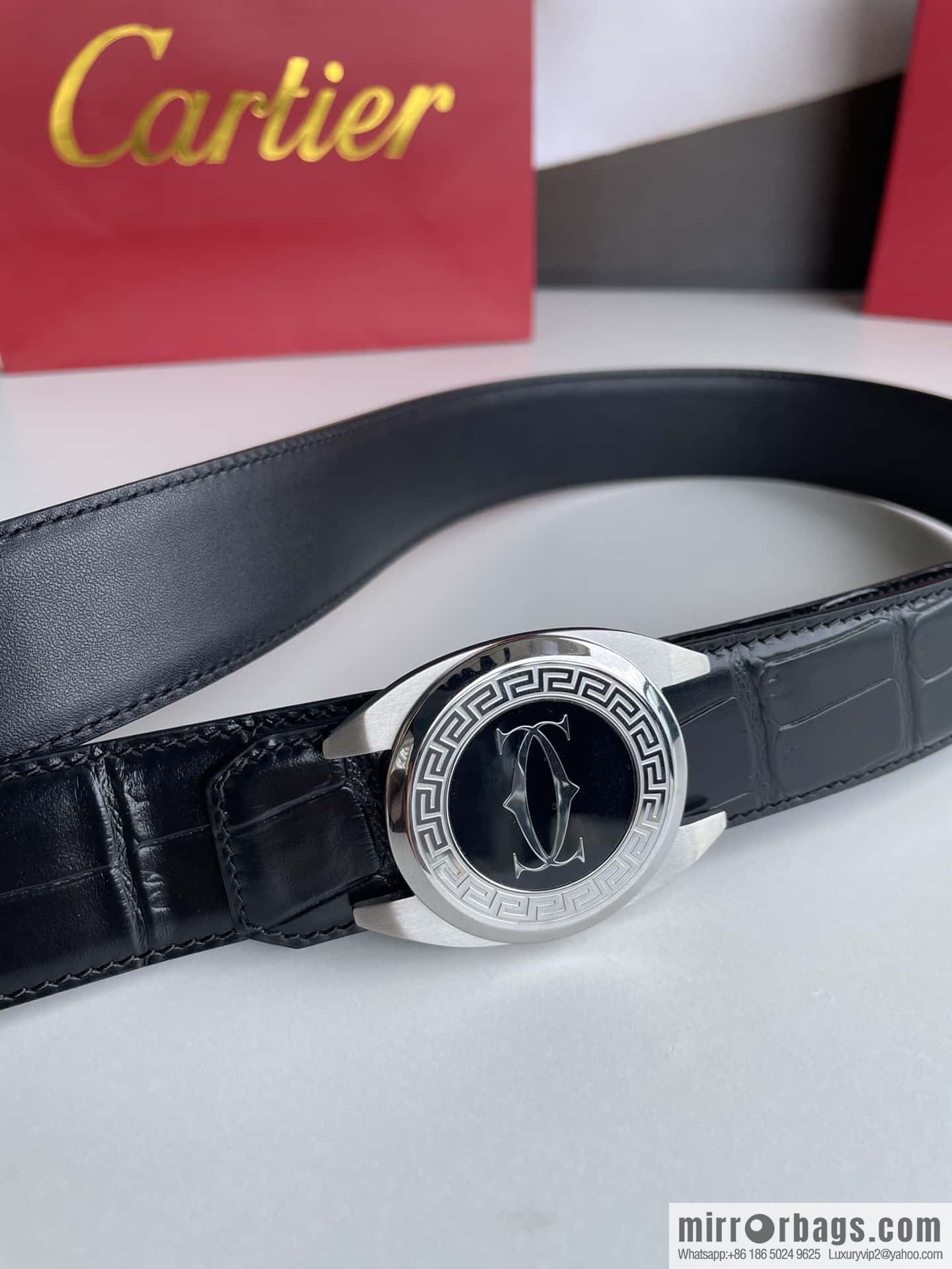 Cartier Cartier, stainless steel metal buckle imported cowhide fine imitation crocodile leather belt 3.5cm