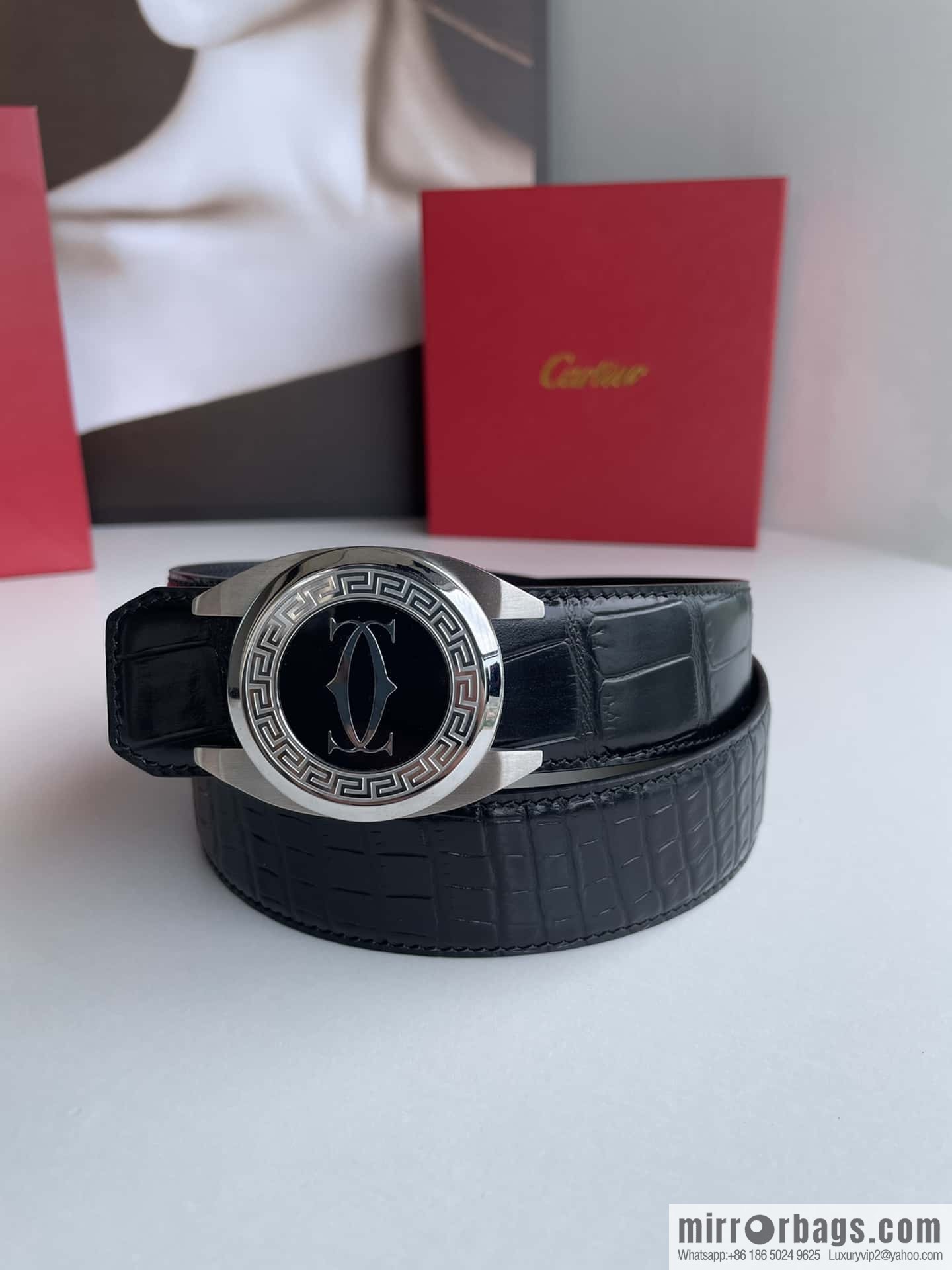 Cartier Cartier, stainless steel metal buckle imported cowhide fine imitation crocodile leather belt 3.5cm