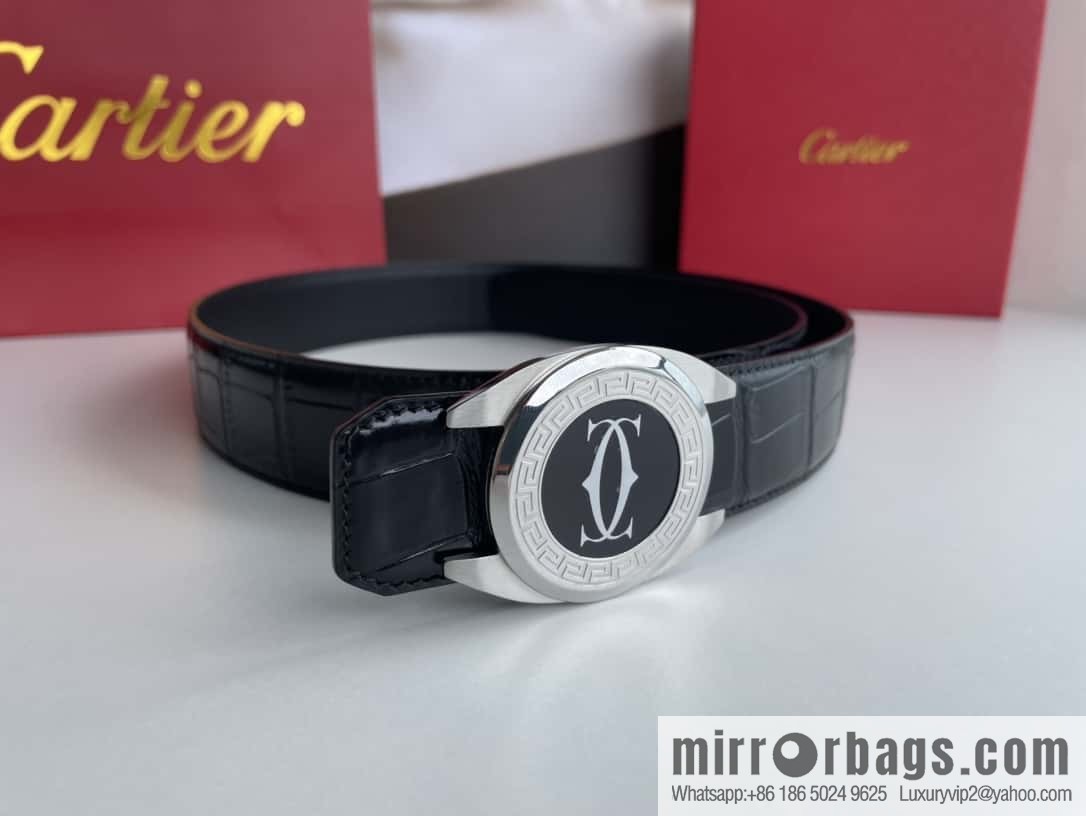 Cartier Cartier, stainless steel metal buckle imported cowhide fine imitation crocodile leather belt 3.5cm