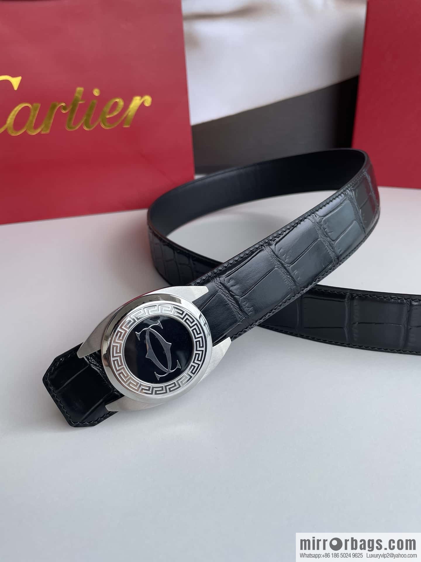 Cartier Cartier, stainless steel metal buckle imported cowhide fine imitation crocodile leather belt 3.5cm