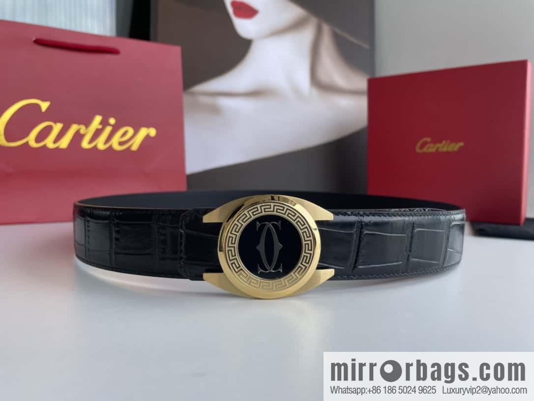 Cartier Cartier, stainless steel metal buckle imported cowhide fine imitation crocodile leather belt 3.5cm