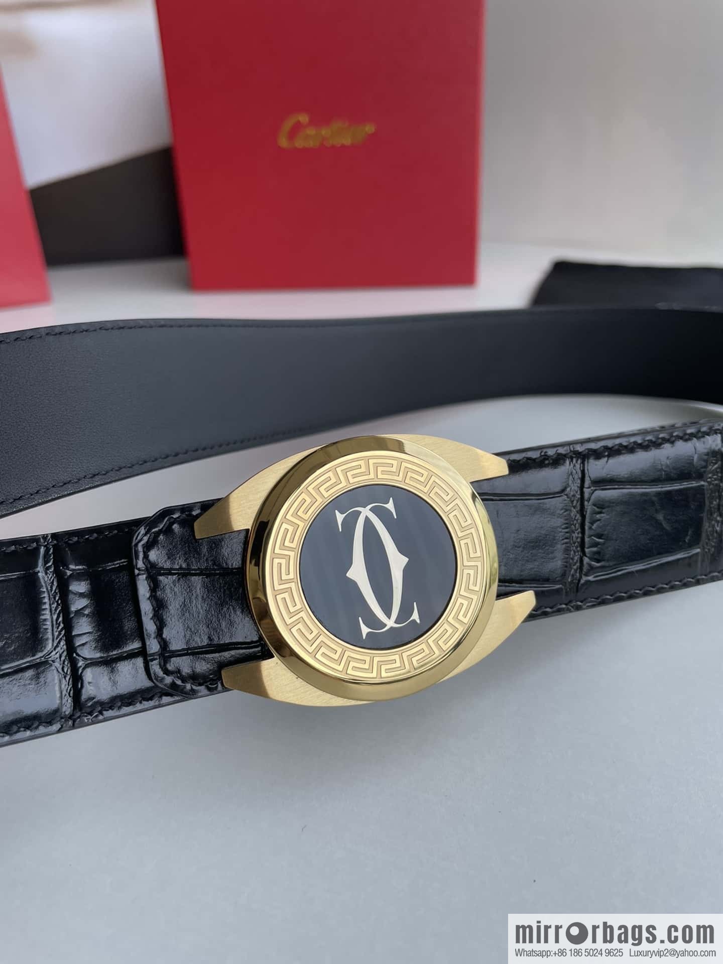 Cartier Cartier, stainless steel metal buckle imported cowhide fine imitation crocodile leather belt 3.5cm