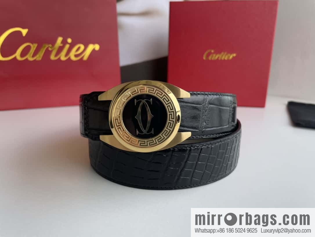 Cartier Cartier, stainless steel metal buckle imported cowhide fine imitation crocodile leather belt 3.5cm