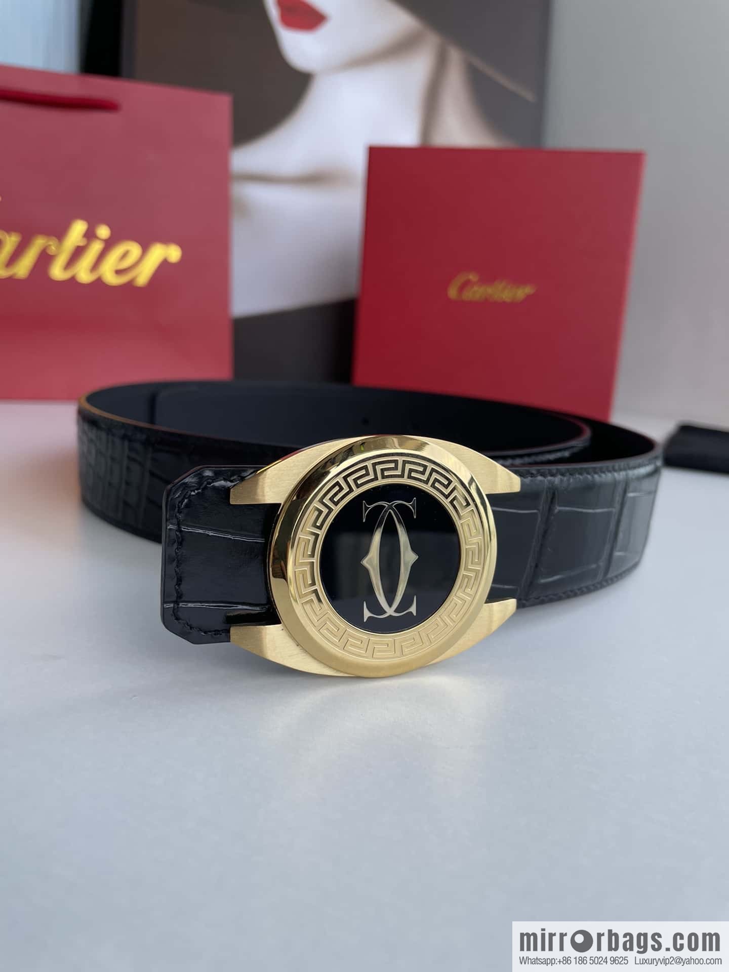 Cartier Cartier, stainless steel metal buckle imported cowhide fine imitation crocodile leather belt 3.5cm