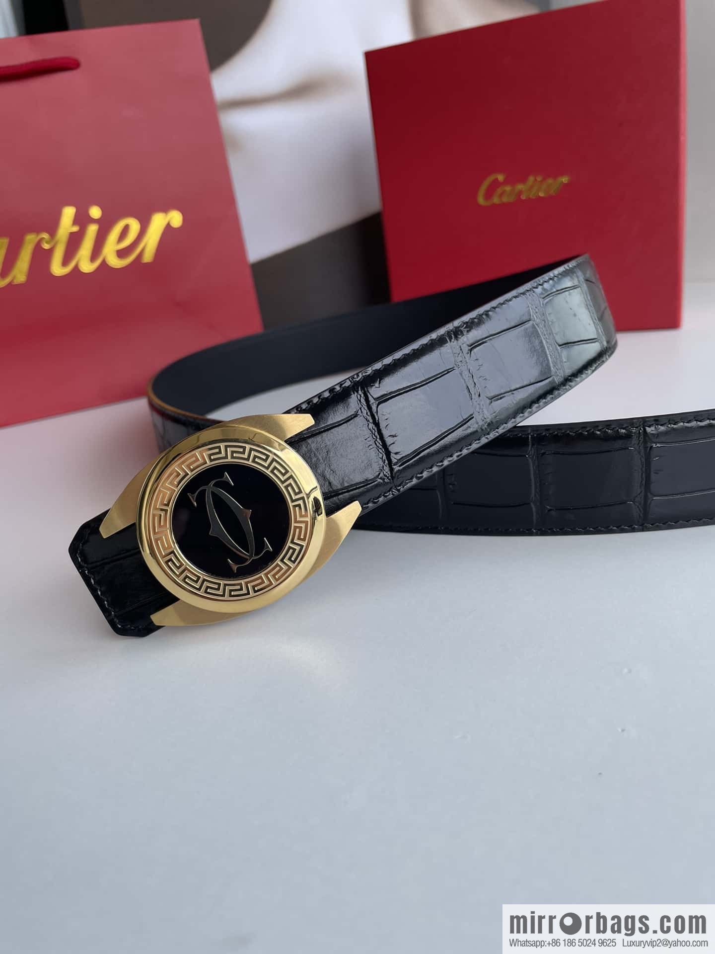 Cartier Cartier, stainless steel metal buckle imported cowhide fine imitation crocodile leather belt 3.5cm