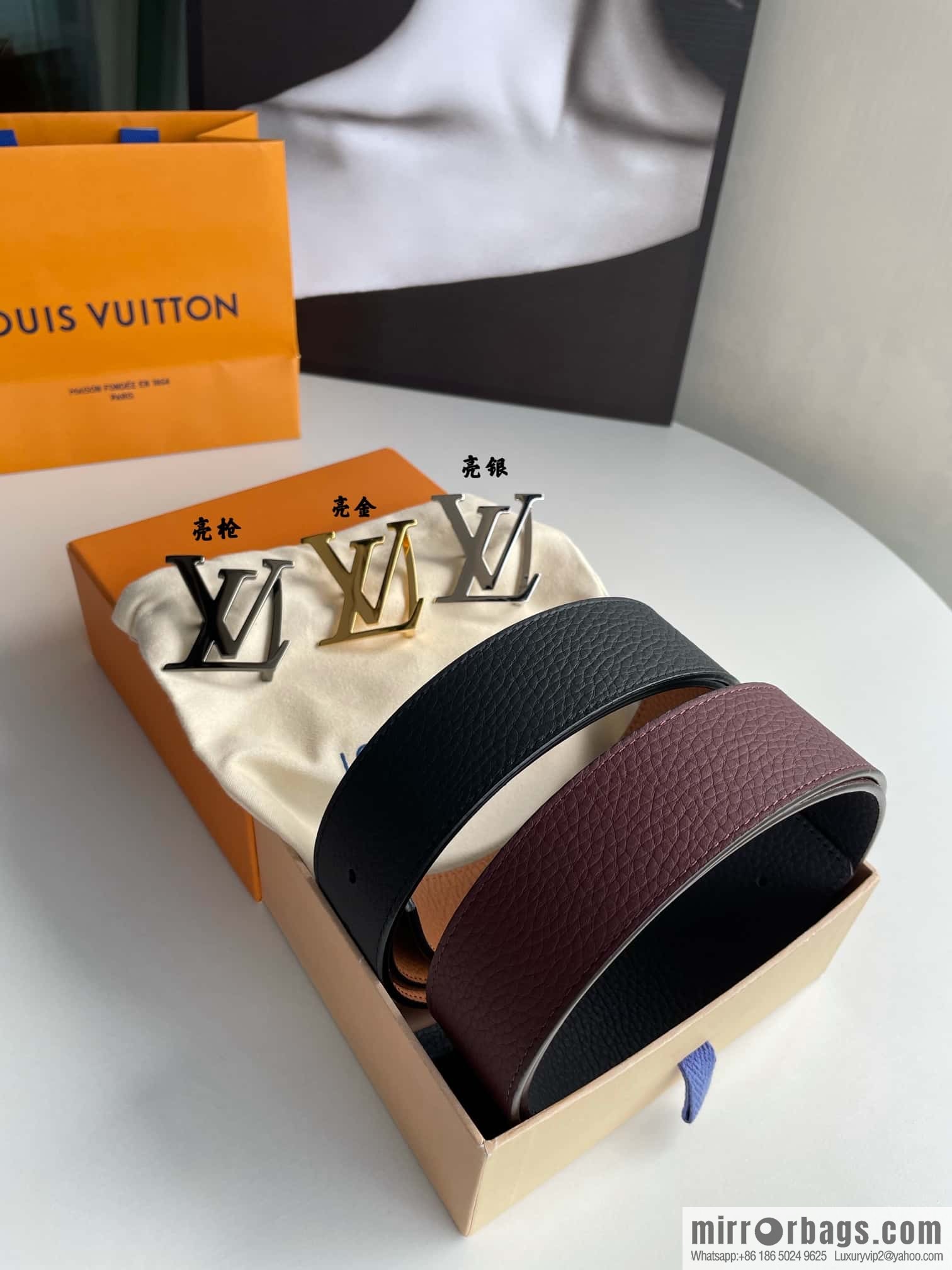 LOUIS VUITTON Louis Vuitton counter hanging buckle double-sided lychee lychee black/khaki belt