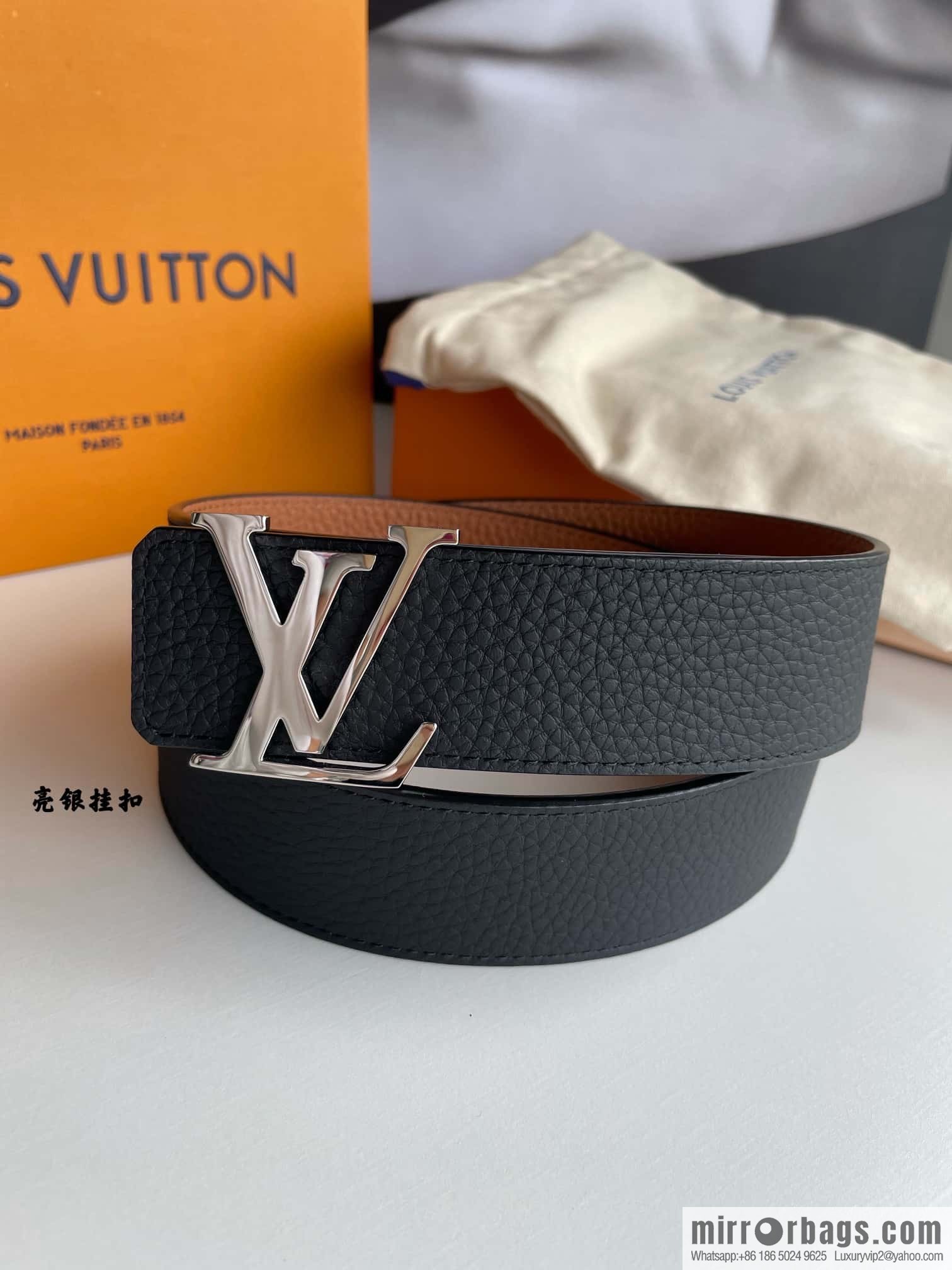 LOUIS VUITTON Louis Vuitton counter hanging buckle double-sided lychee lychee black/khaki belt