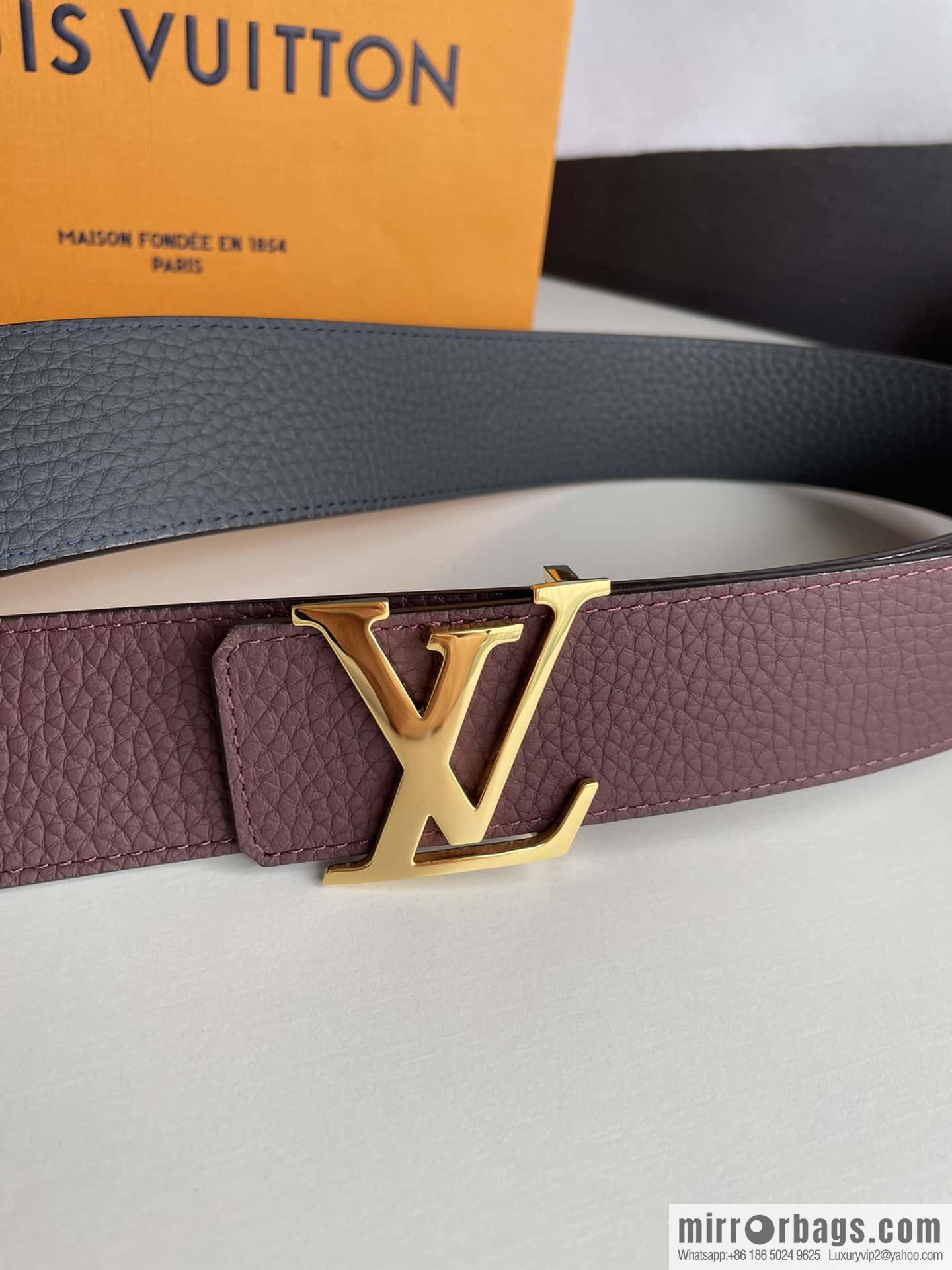 LOUIS VUITTON Louis Vuitton counter hanging buckle double-sided lychee lychee black/khaki belt