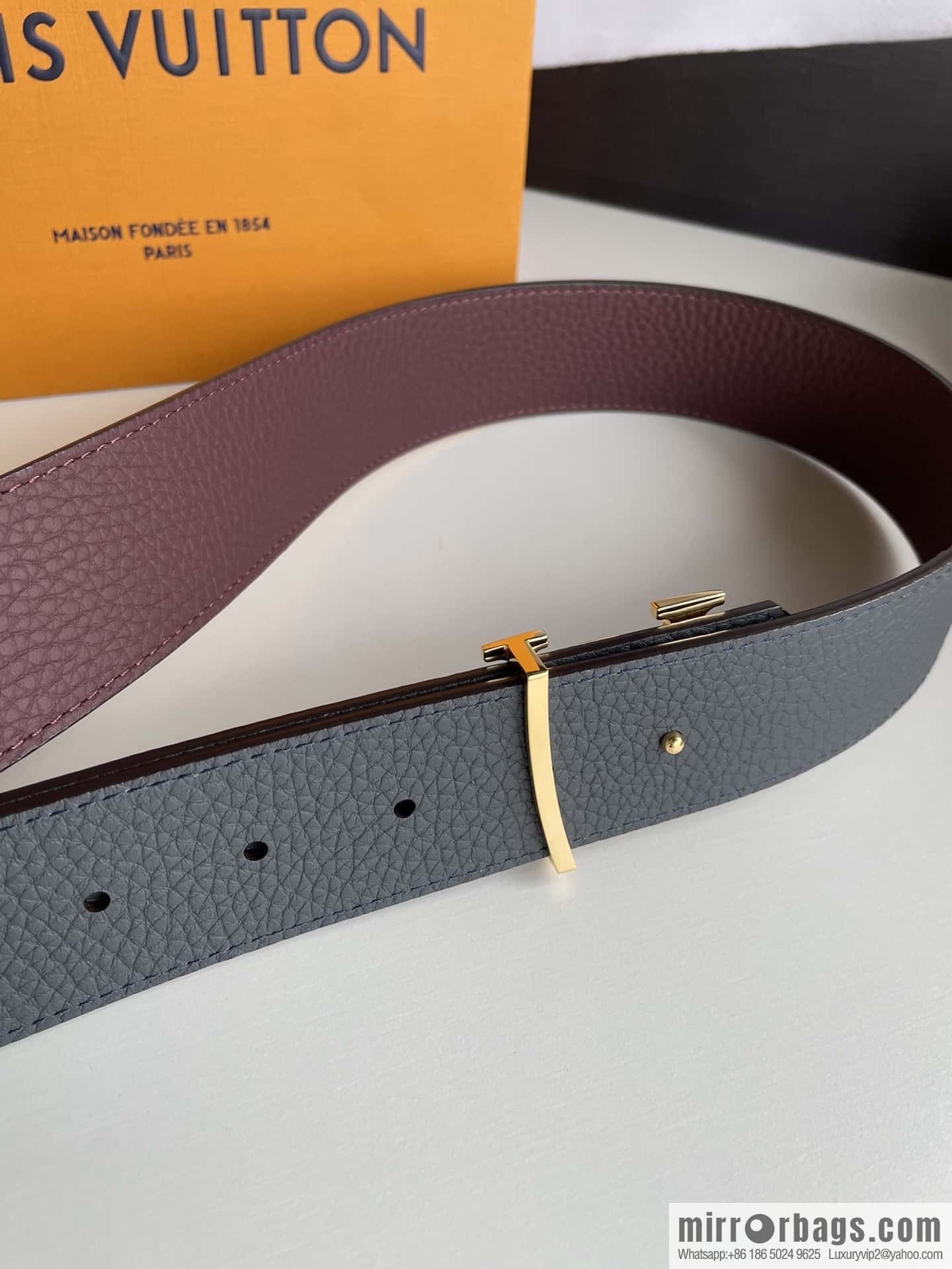 LOUIS VUITTON Louis Vuitton counter hanging buckle double-sided lychee lychee black/khaki belt