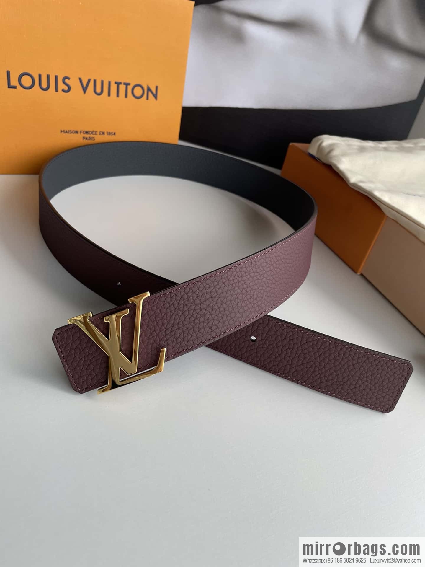 LOUIS VUITTON Louis Vuitton counter hanging buckle double-sided lychee lychee black/khaki belt