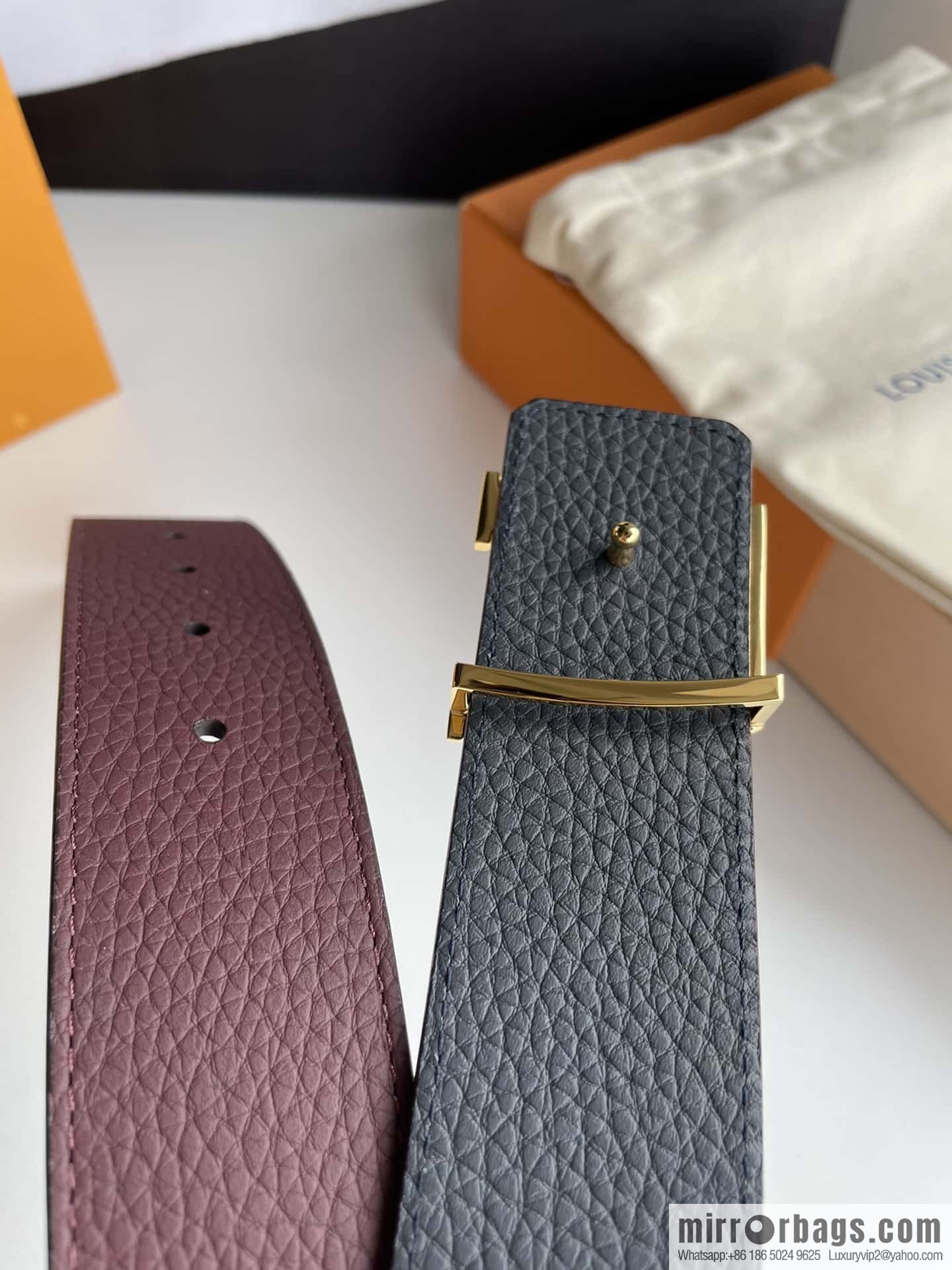 LOUIS VUITTON Louis Vuitton counter hanging buckle double-sided lychee lychee black/khaki belt