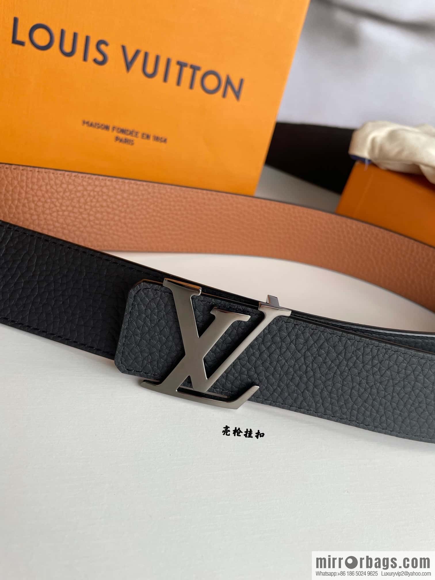 LOUIS VUITTON Louis Vuitton counter hanging buckle double-sided lychee lychee black/khaki belt