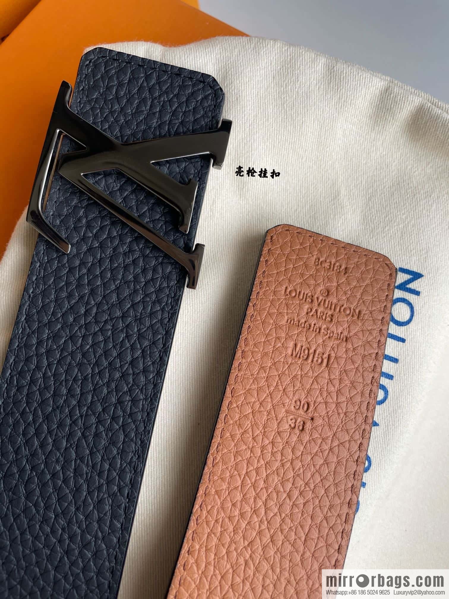 LOUIS VUITTON Louis Vuitton counter hanging buckle double-sided lychee lychee black/khaki belt