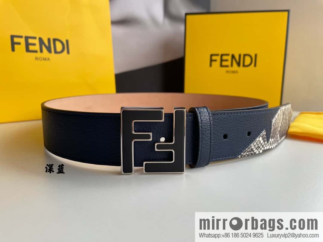 FENDI Fendi FF logo exquisite craftsmanship metal buckle first layer cowhide splicing snake skin belt