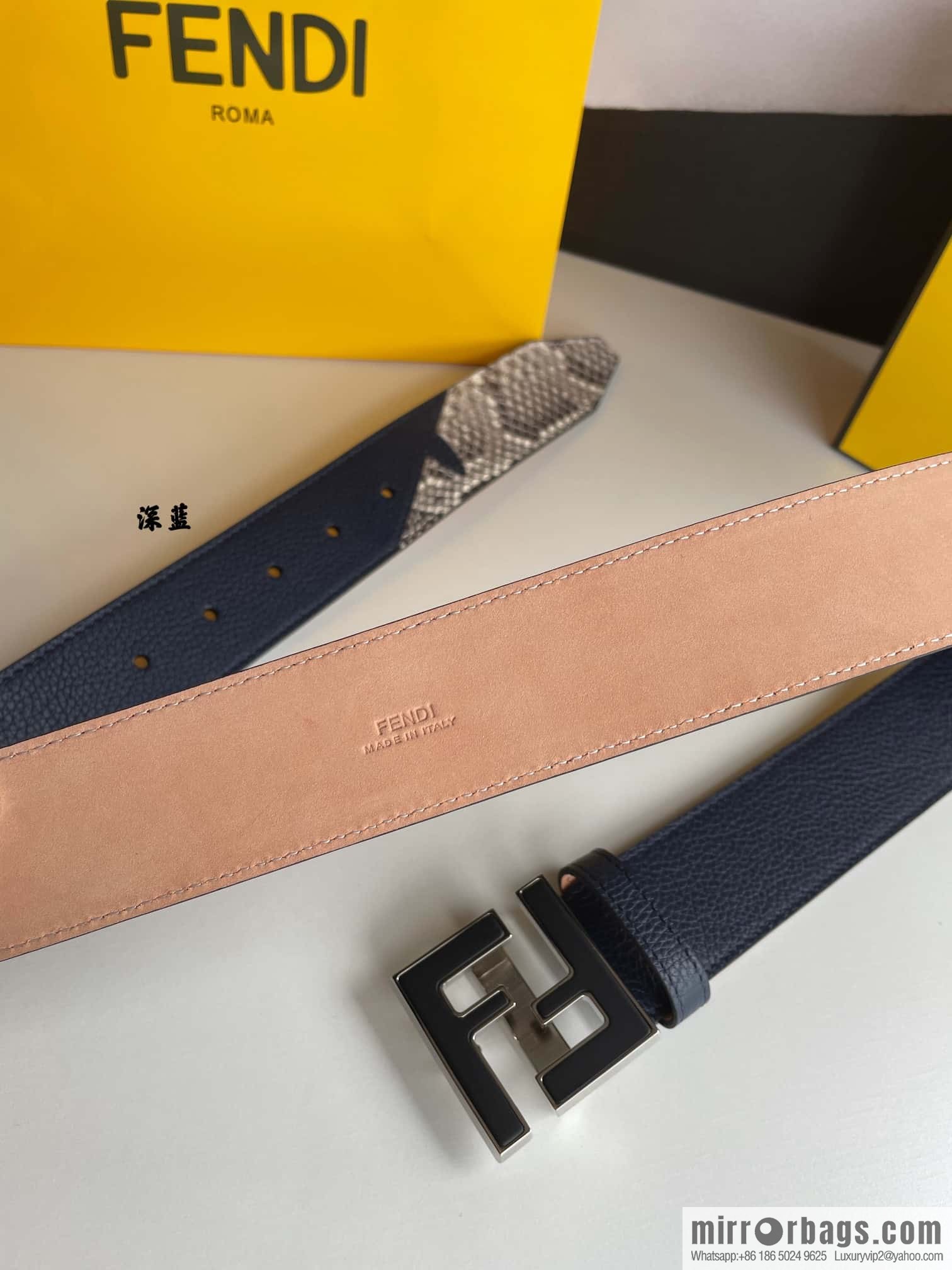 FENDI Fendi FF logo exquisite craftsmanship metal buckle first layer cowhide splicing snake skin belt