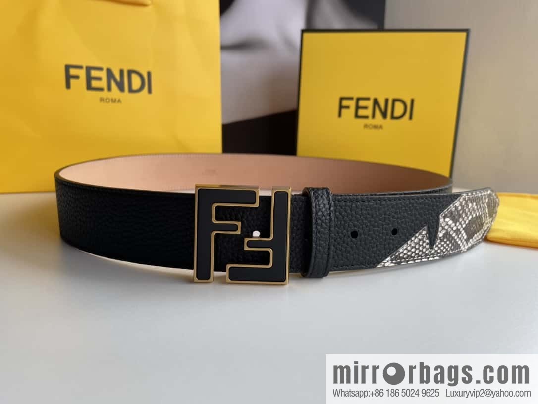 FENDI Fendi FF logo exquisite craftsmanship metal buckle first layer cowhide splicing snake skin belt