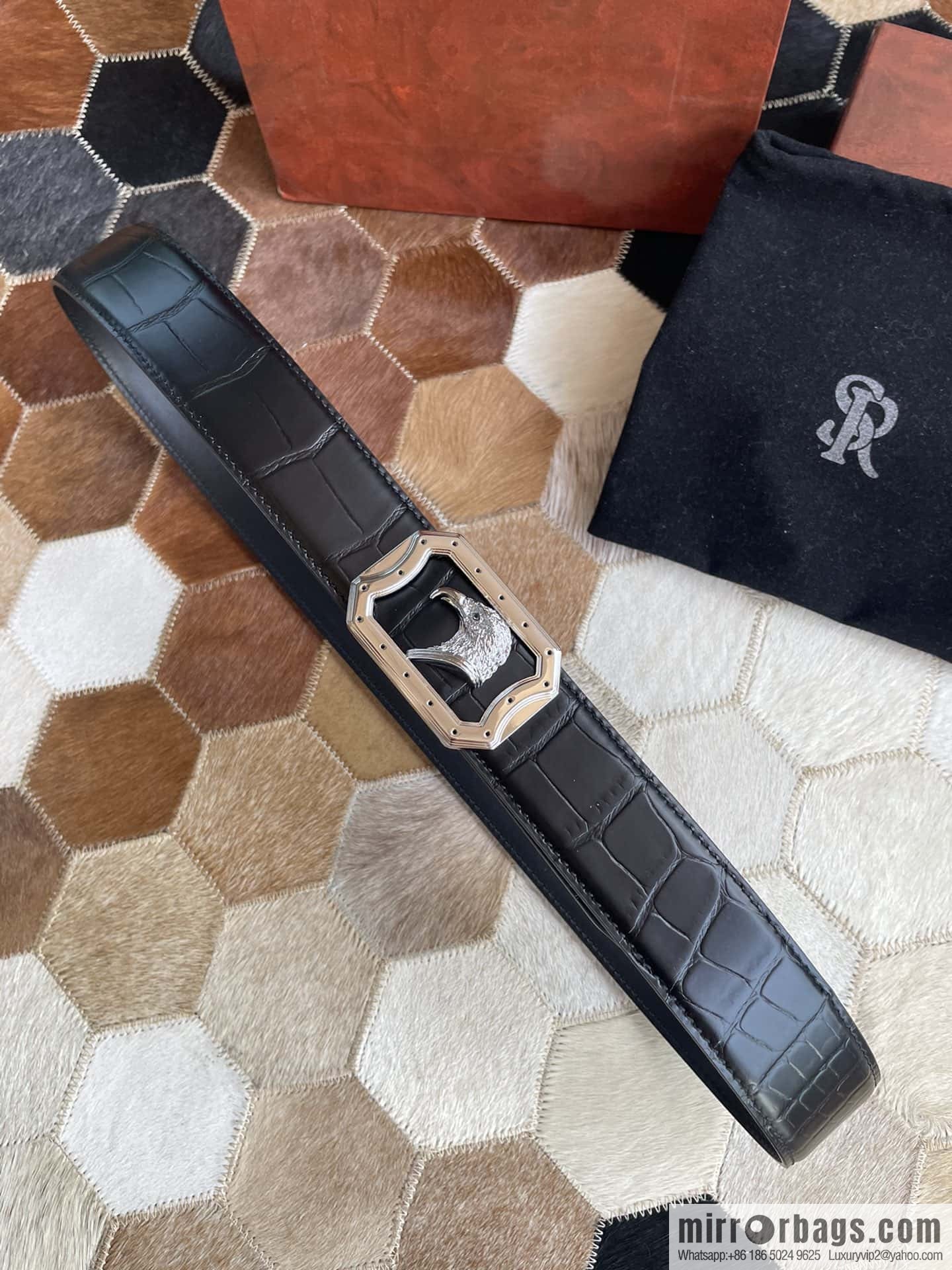 STEFANO RICCI Stephen Raunich Counter Stainless Steel Eagle Head Inner Wear Metal Buckle 3.8cm First Layer Cowhide Fine Imitation Crocodile Leather Belt