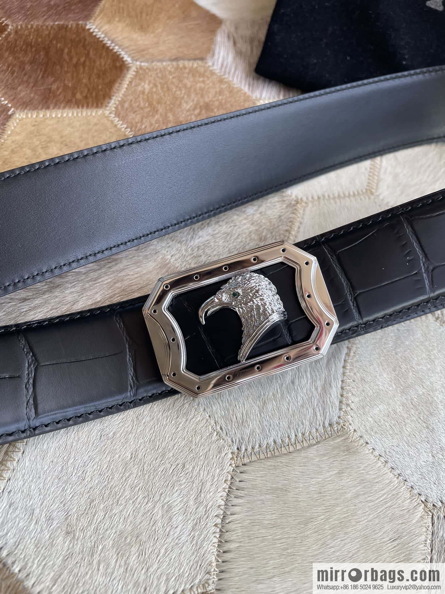 STEFANO RICCI Stephen Raunich Counter Stainless Steel Eagle Head Inner Wear Metal Buckle 3.8cm First Layer Cowhide Fine Imitation Crocodile Leather Belt