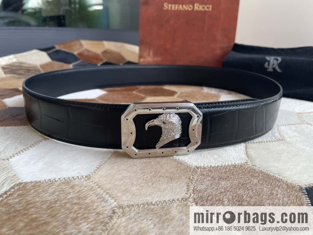 STEFANO RICCI Stephen Raunich Counter Stainless Steel Eagle Head Inner Wear Metal Buckle 3.8cm First Layer Cowhide Fine Imitation Crocodile Leather Belt