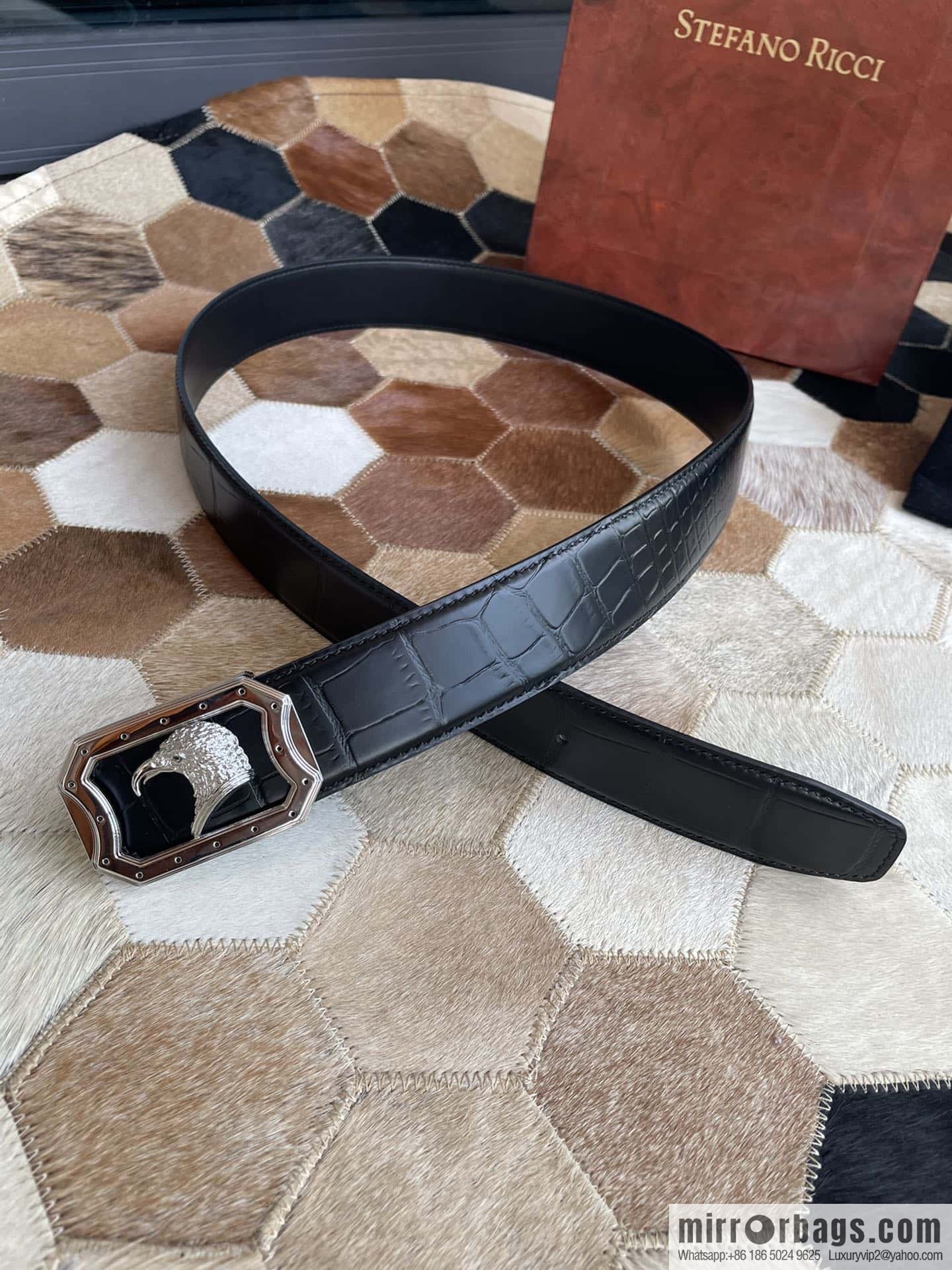 STEFANO RICCI Stephen Raunich Counter Stainless Steel Eagle Head Inner Wear Metal Buckle 3.8cm First Layer Cowhide Fine Imitation Crocodile Leather Belt