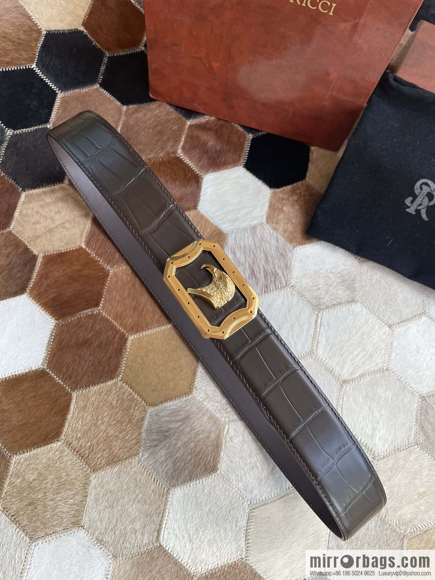 STEFANO RICCI Stephen Raunich Counter Stainless Steel Eagle Head Inner Wear Metal Buckle 3.8cm First Layer Cowhide Fine Imitation Crocodile Leather Belt