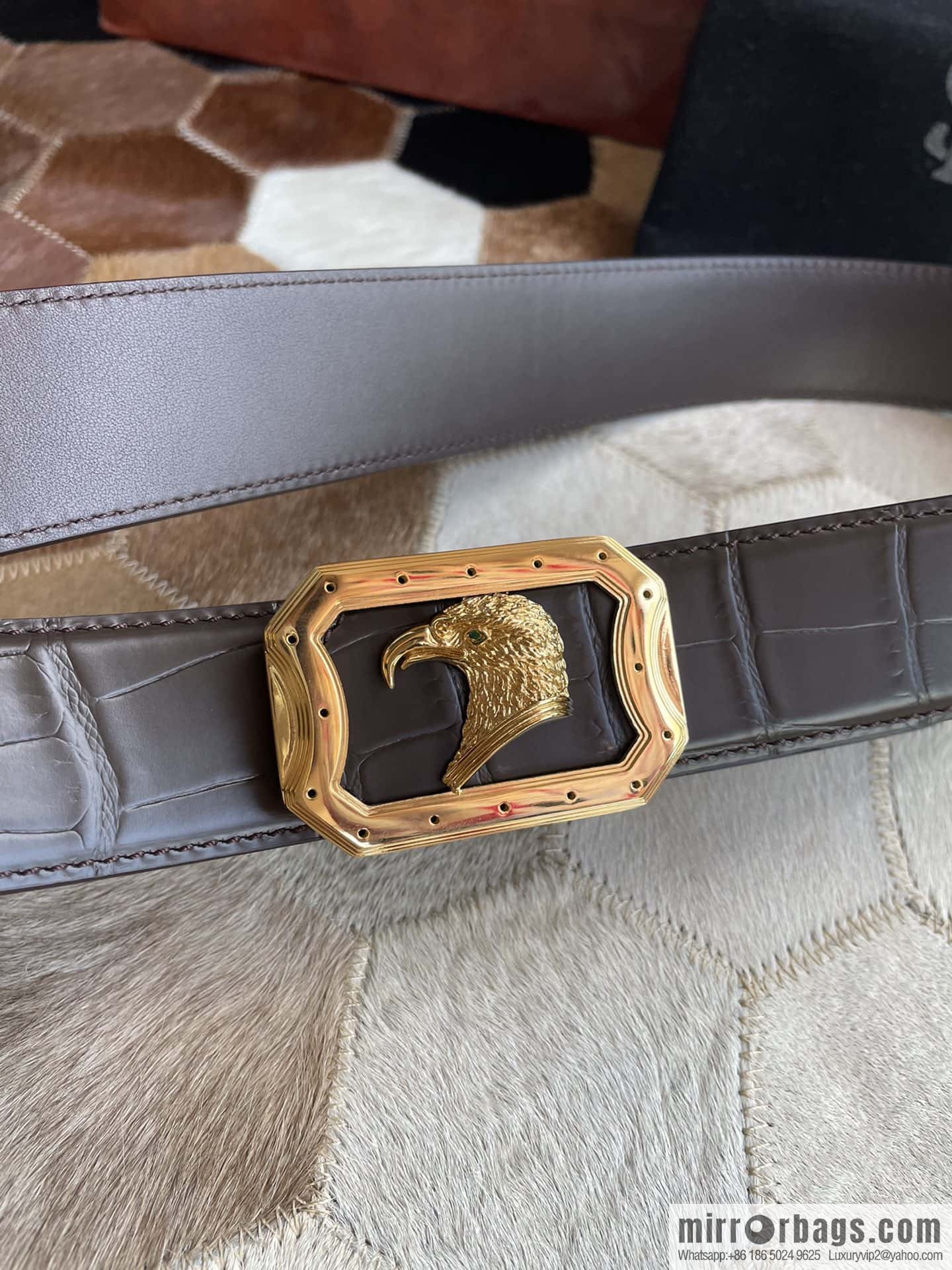STEFANO RICCI Stephen Raunich Counter Stainless Steel Eagle Head Inner Wear Metal Buckle 3.8cm First Layer Cowhide Fine Imitation Crocodile Leather Belt