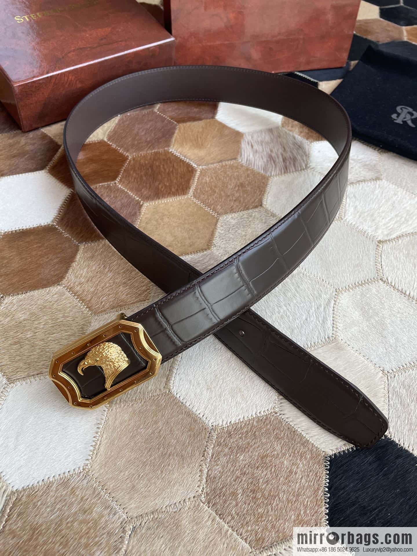 STEFANO RICCI Stephen Raunich Counter Stainless Steel Eagle Head Inner Wear Metal Buckle 3.8cm First Layer Cowhide Fine Imitation Crocodile Leather Belt