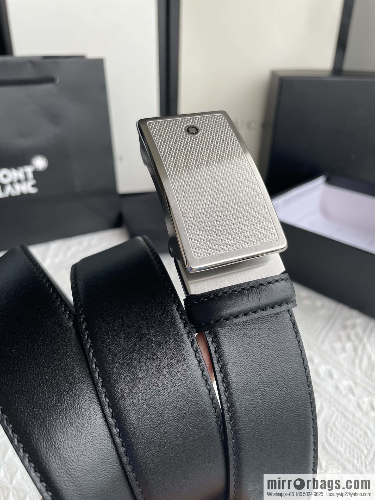Montblanc, selected first-layer cowhide hexagonal star capsule metal automatic buckle belt 3.5cm