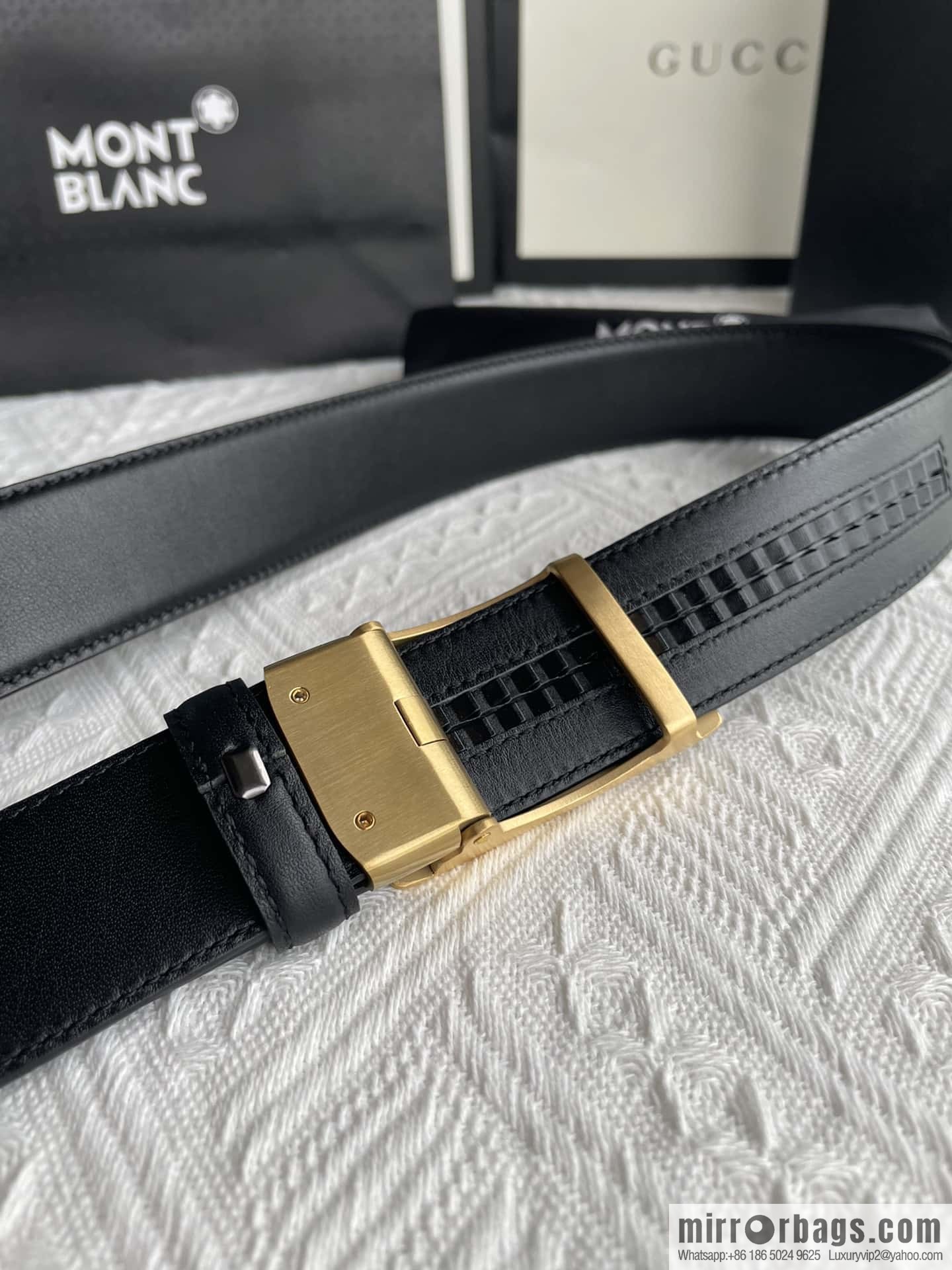 Montblanc, selected first-layer cowhide hexagonal star capsule metal automatic buckle belt 3.5cm