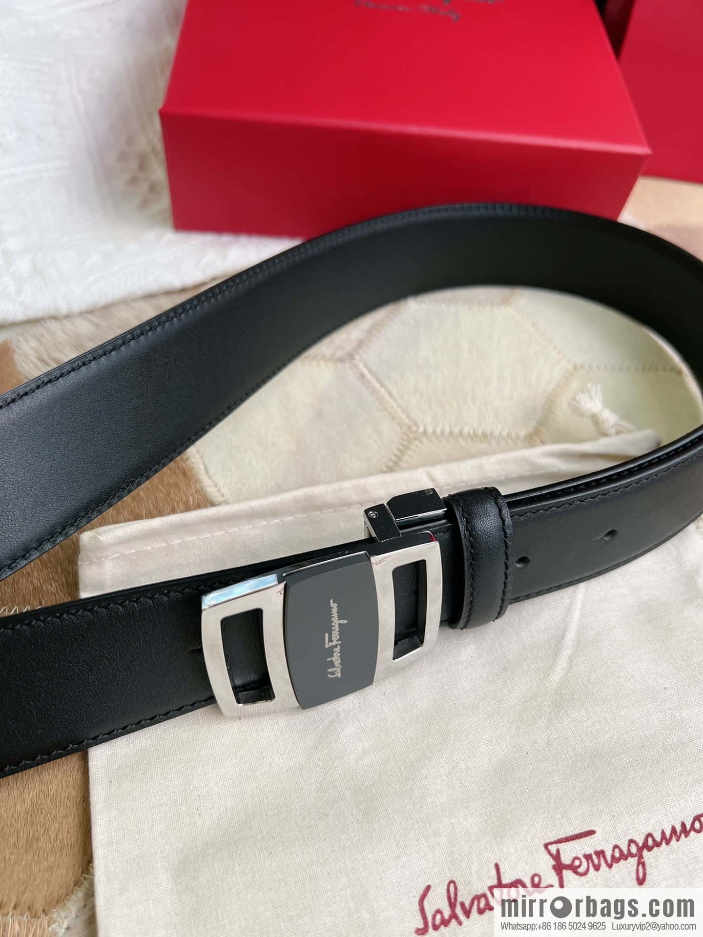Ferragamo Ferragamo, Stainless Steel Fusion Acrylic Men's Belt 3.5cm