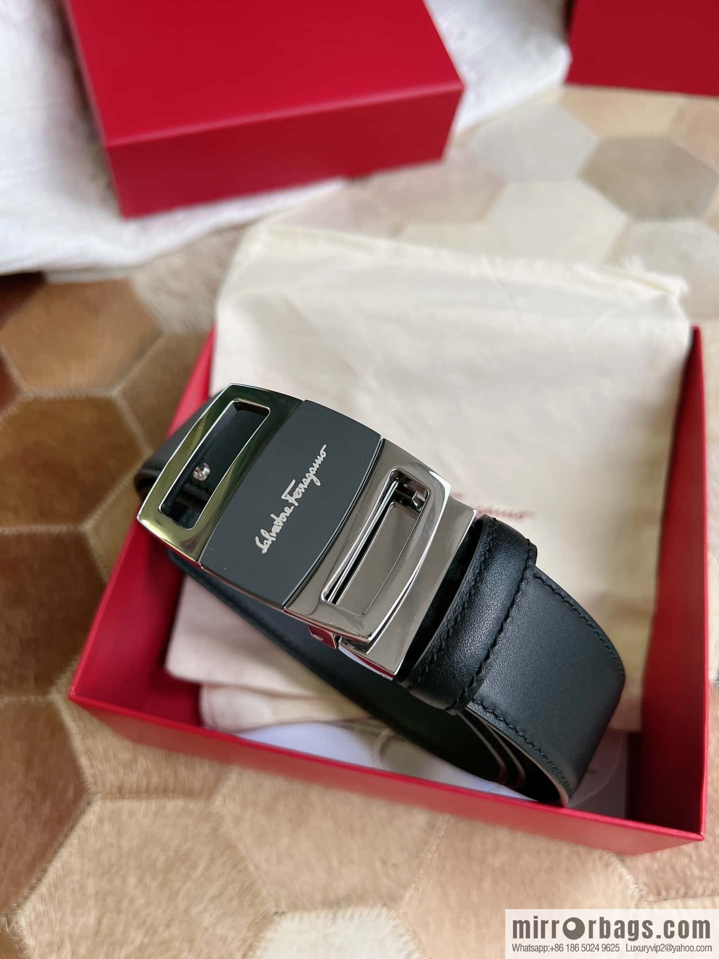 Ferragamo Ferragamo, Stainless Steel Fusion Acrylic Men's Belt 3.5cm