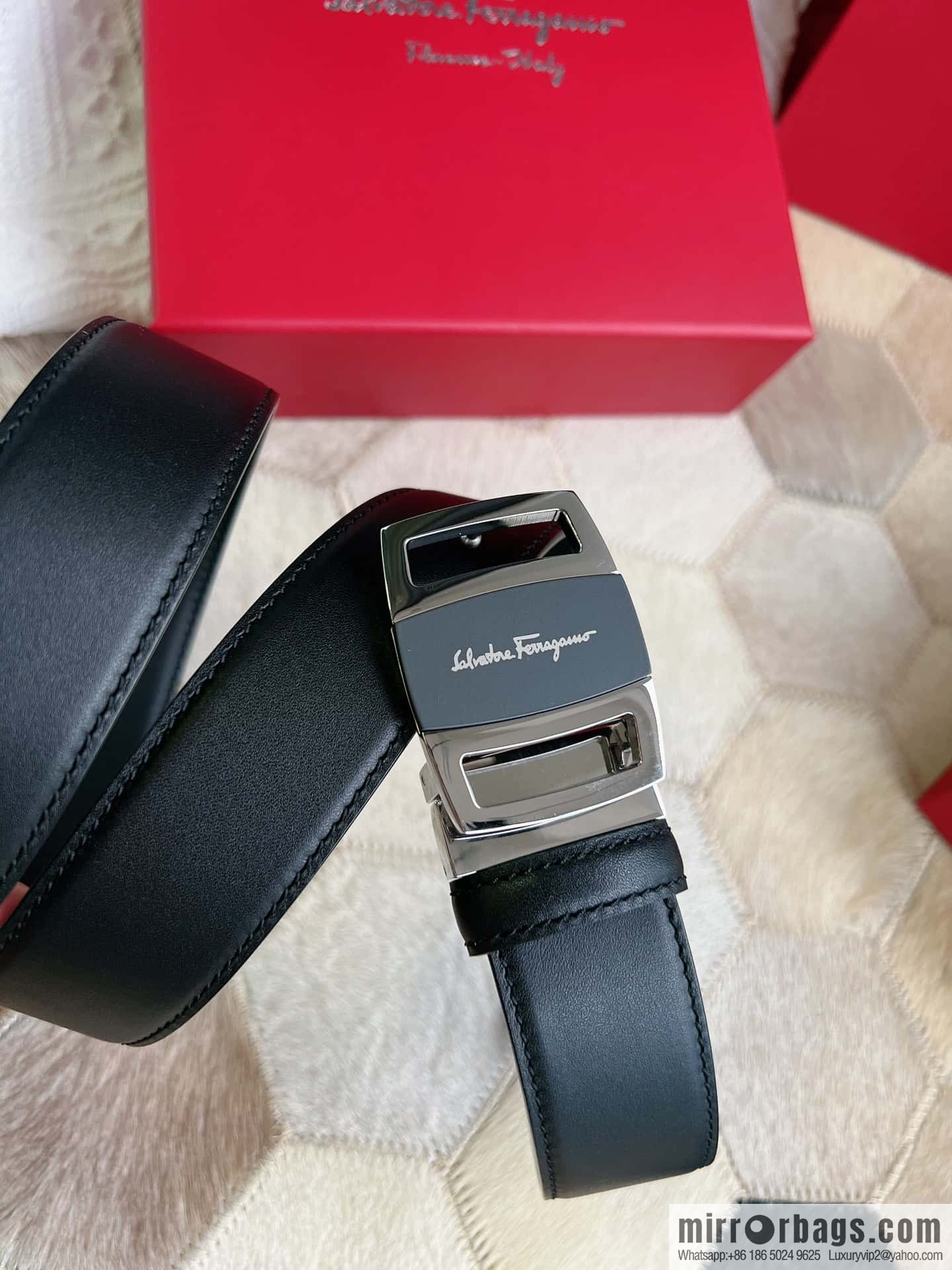 Ferragamo Ferragamo, Stainless Steel Fusion Acrylic Men's Belt 3.5cm