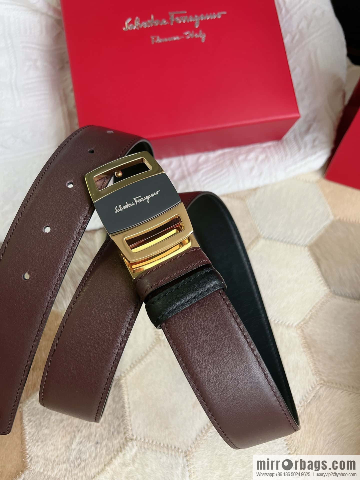 Ferragamo Ferragamo, Stainless Steel Fusion Acrylic Men's Belt 3.5cm
