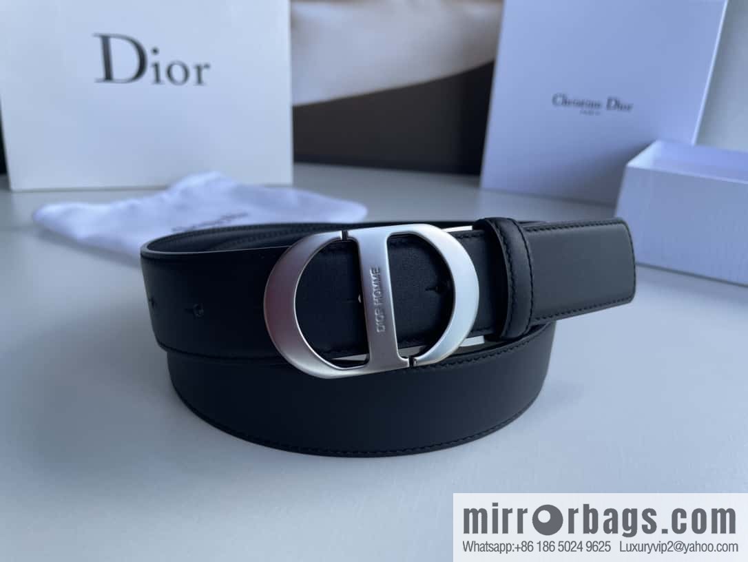DIOR Dior, imported first layer cowhide matte texture metal buckle men's waist practical and embellished belt