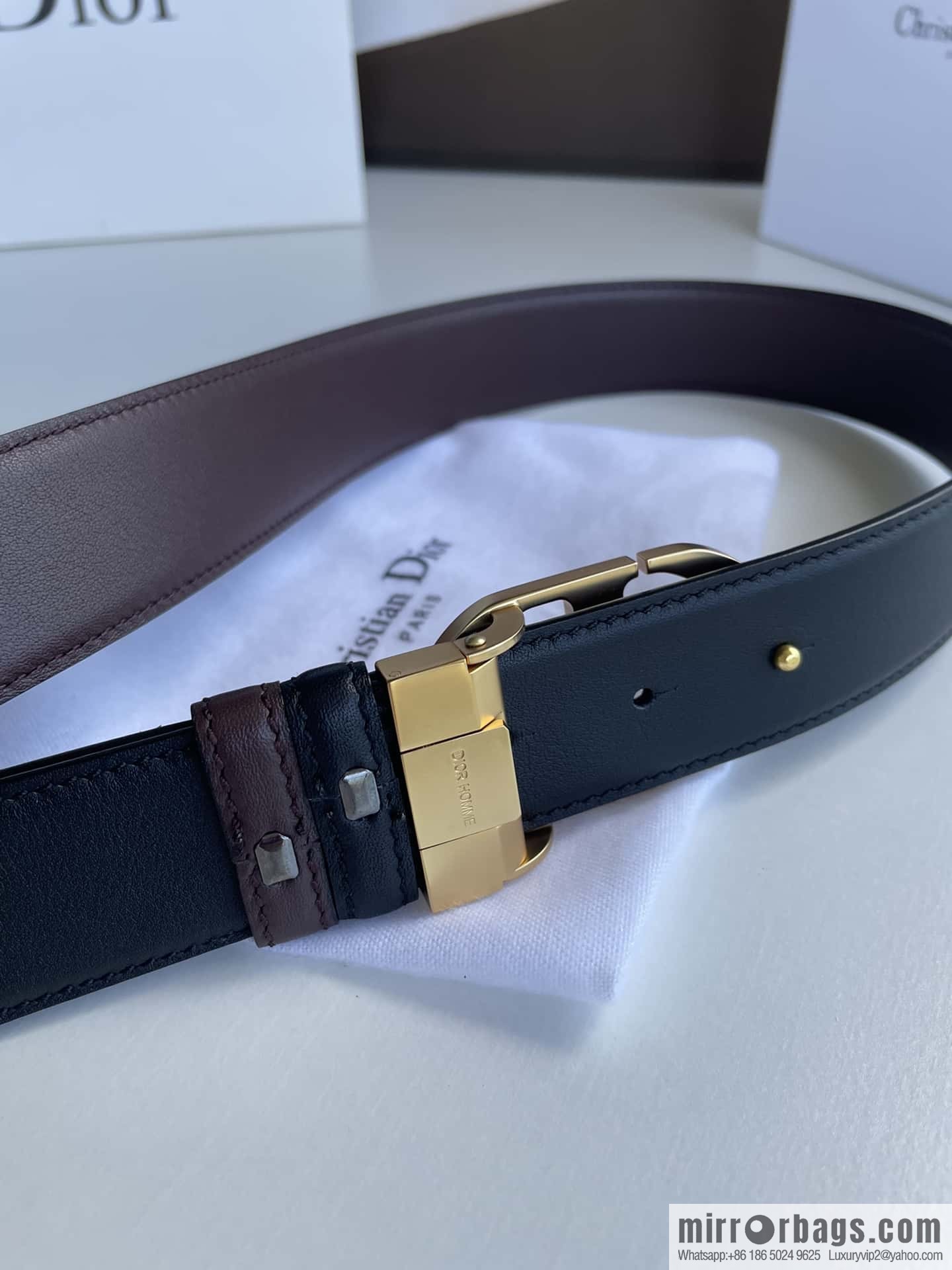 DIOR Dior, imported first layer cowhide matte texture metal buckle men's waist practical and embellished belt