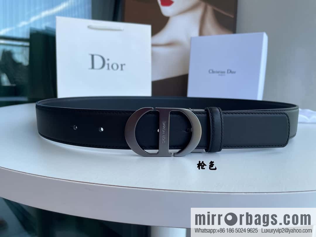 DIOR Dior, imported first layer cowhide matte texture metal buckle men's waist practical and embellished belt