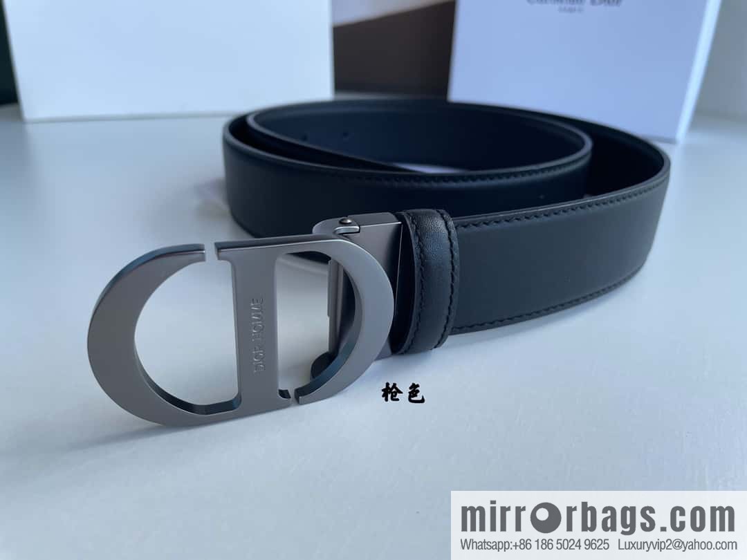 DIOR Dior, imported first layer cowhide matte texture metal buckle men's waist practical and embellished belt